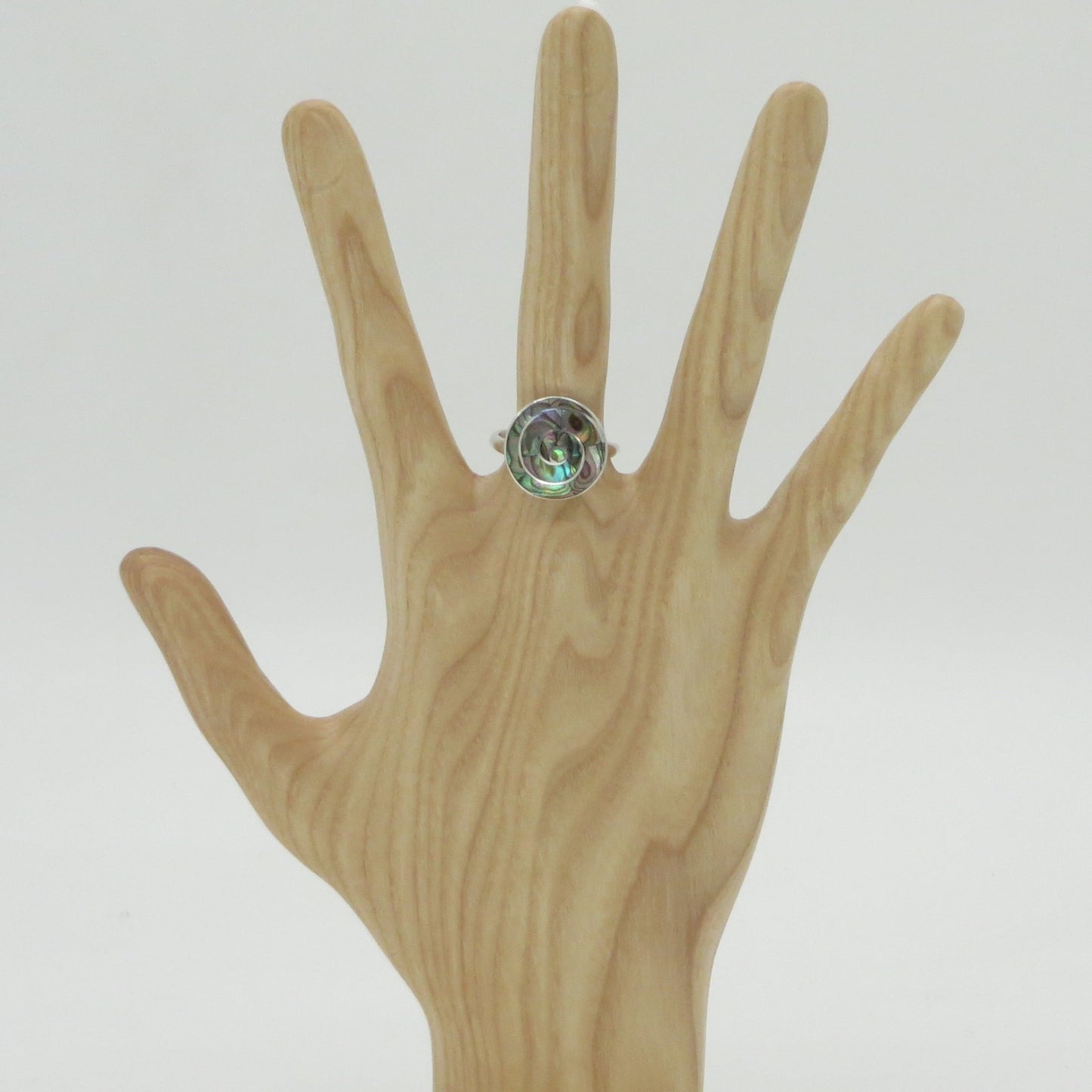 Incan Patterns Pachamama Spiral Ring Abalone Inlay Size 9 adjustable Peru 950 Silver Sacred Valley RH9 - Shaman Things