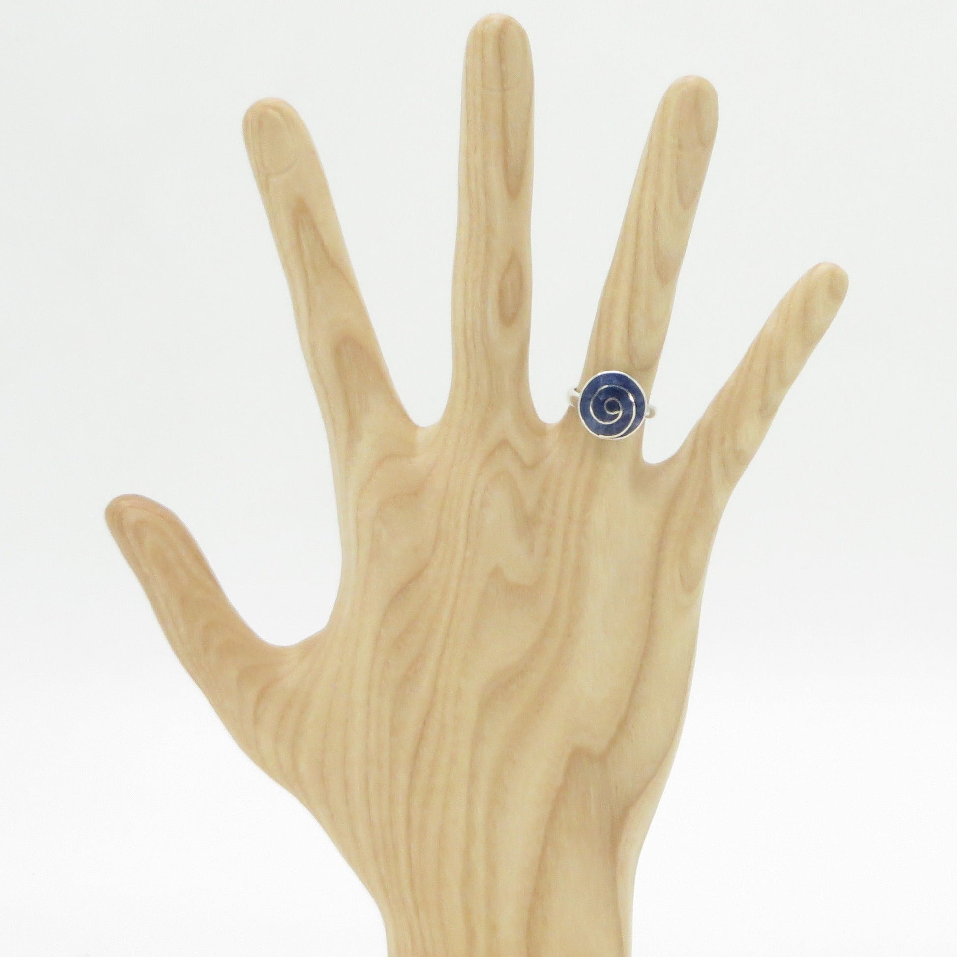 Incan Patterns Pachamama Spiral Ring Stone Inlay Size 4 adjustable Peru 950 Silver Sacred Valley RH12 - Shaman Things