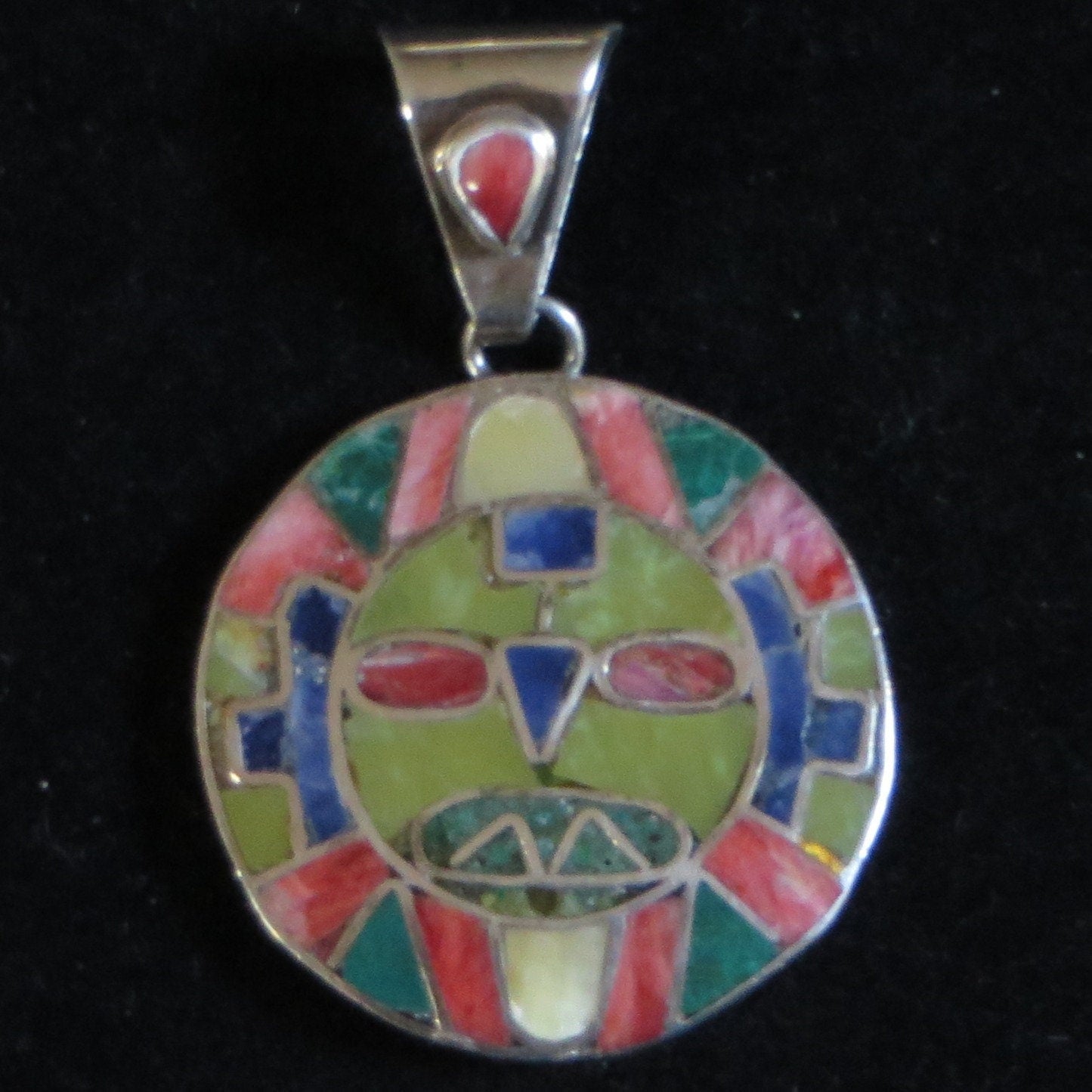 Incan Sun God Inti Silver Pendant with Stone Inlay Peru 950 Silver Sacred Valley P4 - Shaman Things