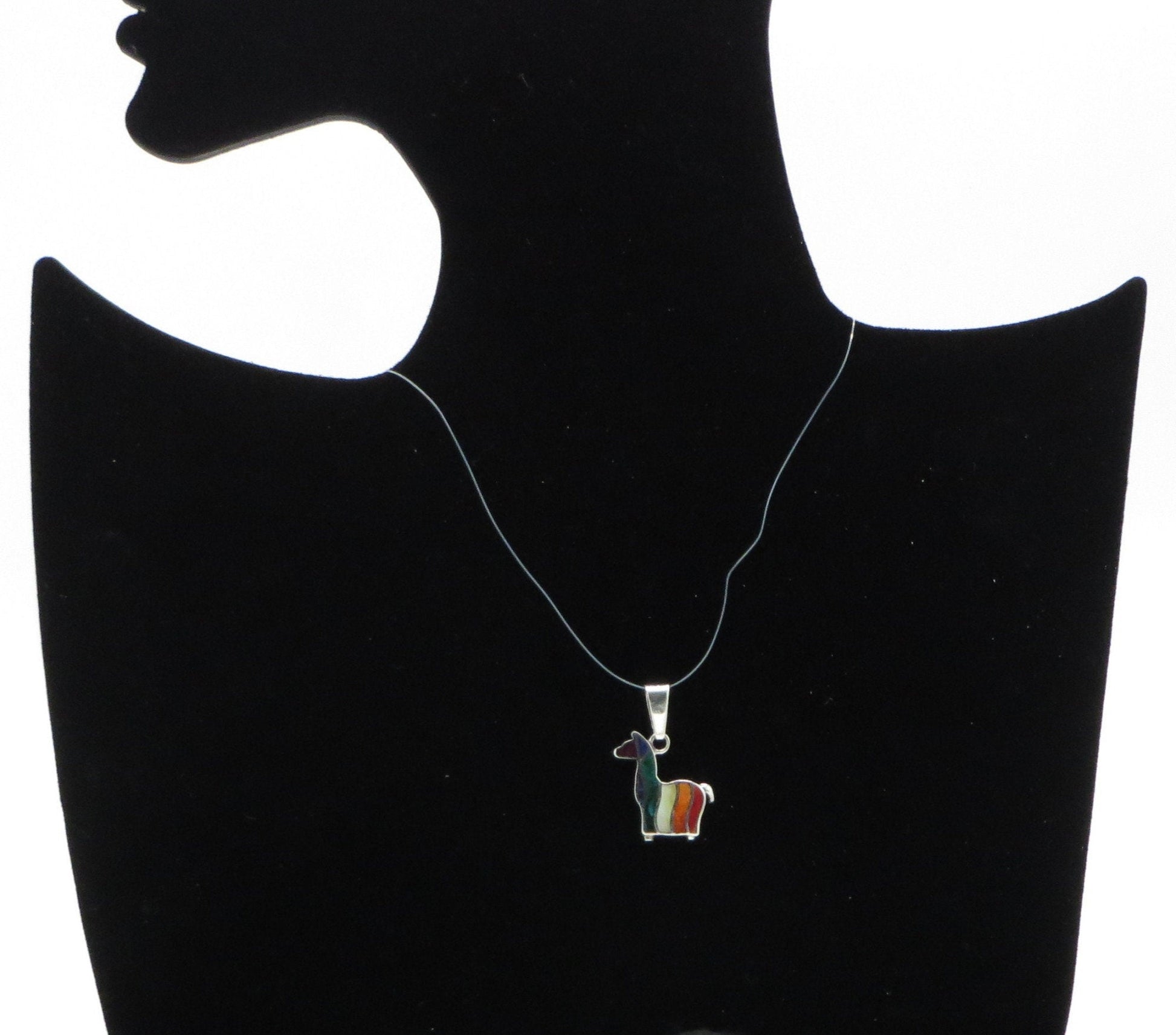 Llama Pendant Silver and Stone Inlay Peru 950 Silver Sacred Valley PJV22 - Shaman Things