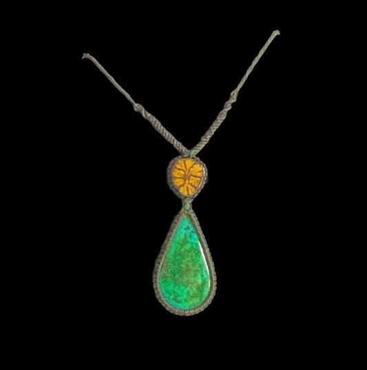 Macrame Necklace Ayahuasca Vine Peruvian Turquoise Hand Crafted by Shipibo in Amazon Basin Peru MN52505 - Shaman Things