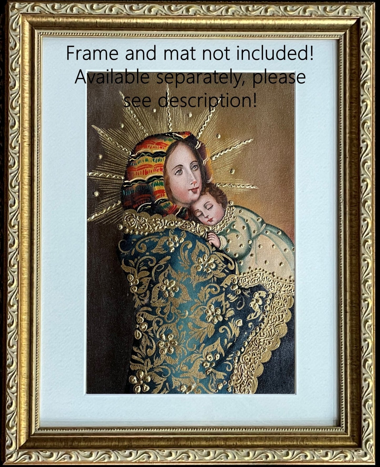 Madonna and Child Original Painting Oil on Canvas Cusco School 7 3/8 x 11 1/4 CS52511 - Shaman Things