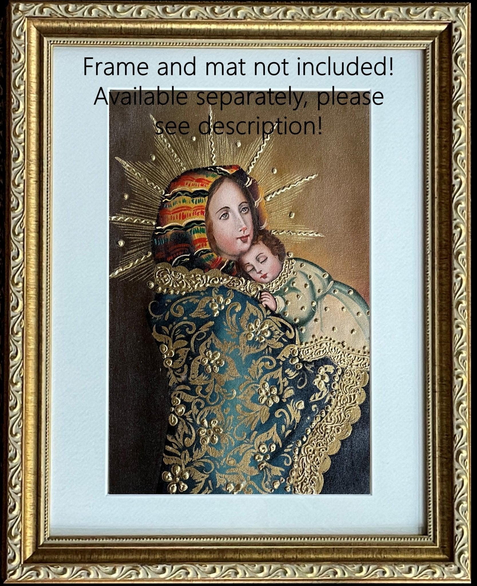 Madonna and Child Original Painting Oil on Canvas Cusco School 7 3/8 x 11 1/4 CS52511 - Shaman Things