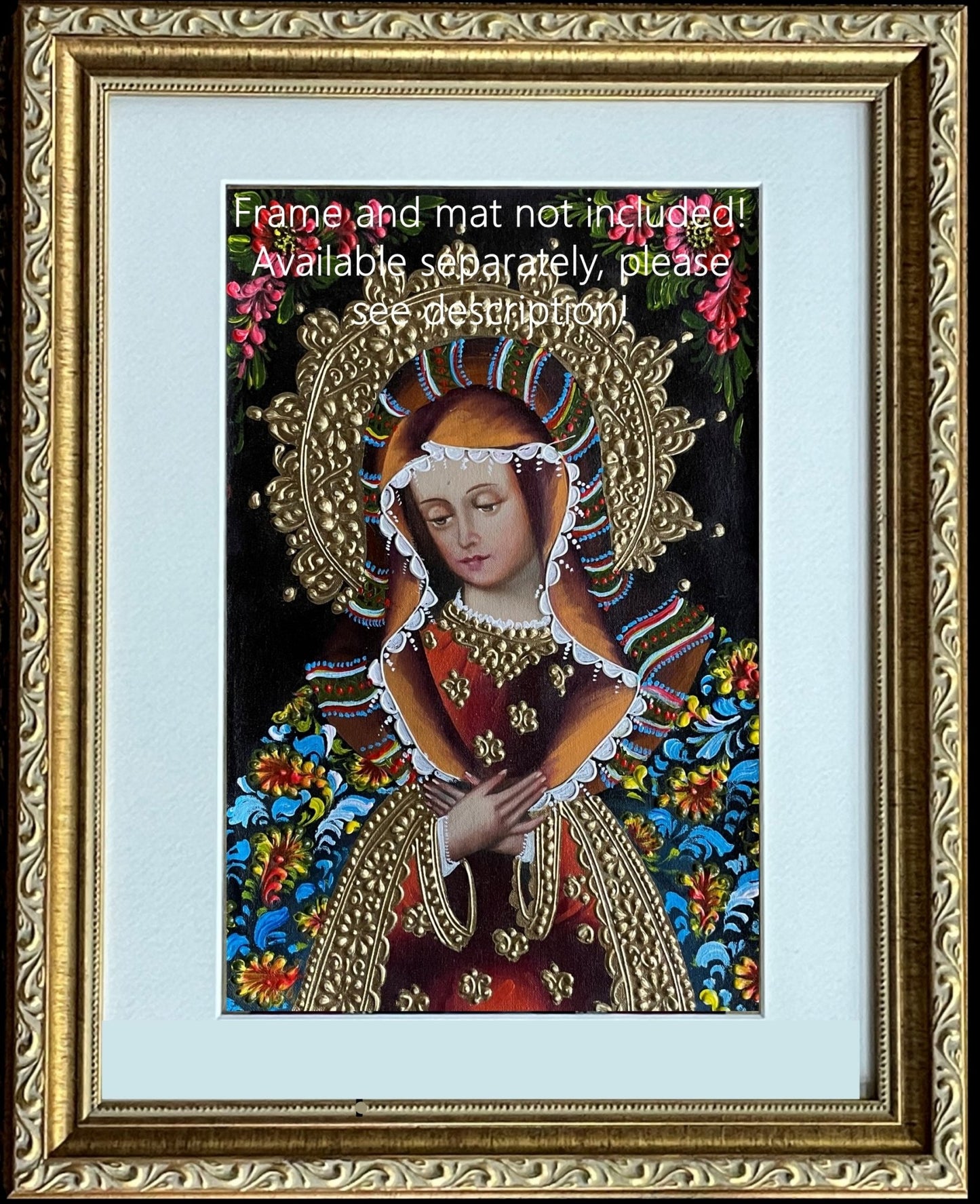 Madonna Virgin Mary Original Painting Oil on Canvas Cusco School 7 3/8 x 11 1/4 CS52516 - Shaman Things