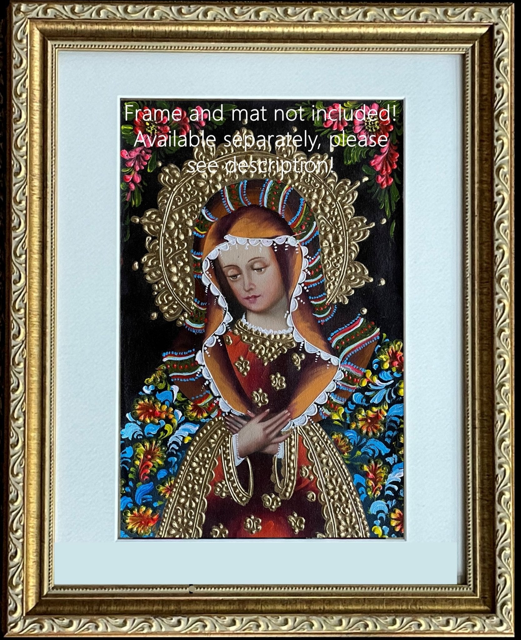 Madonna Virgin Mary Original Painting Oil on Canvas Cusco School 7 3/8 x 11 1/4 CS52516 - Shaman Things