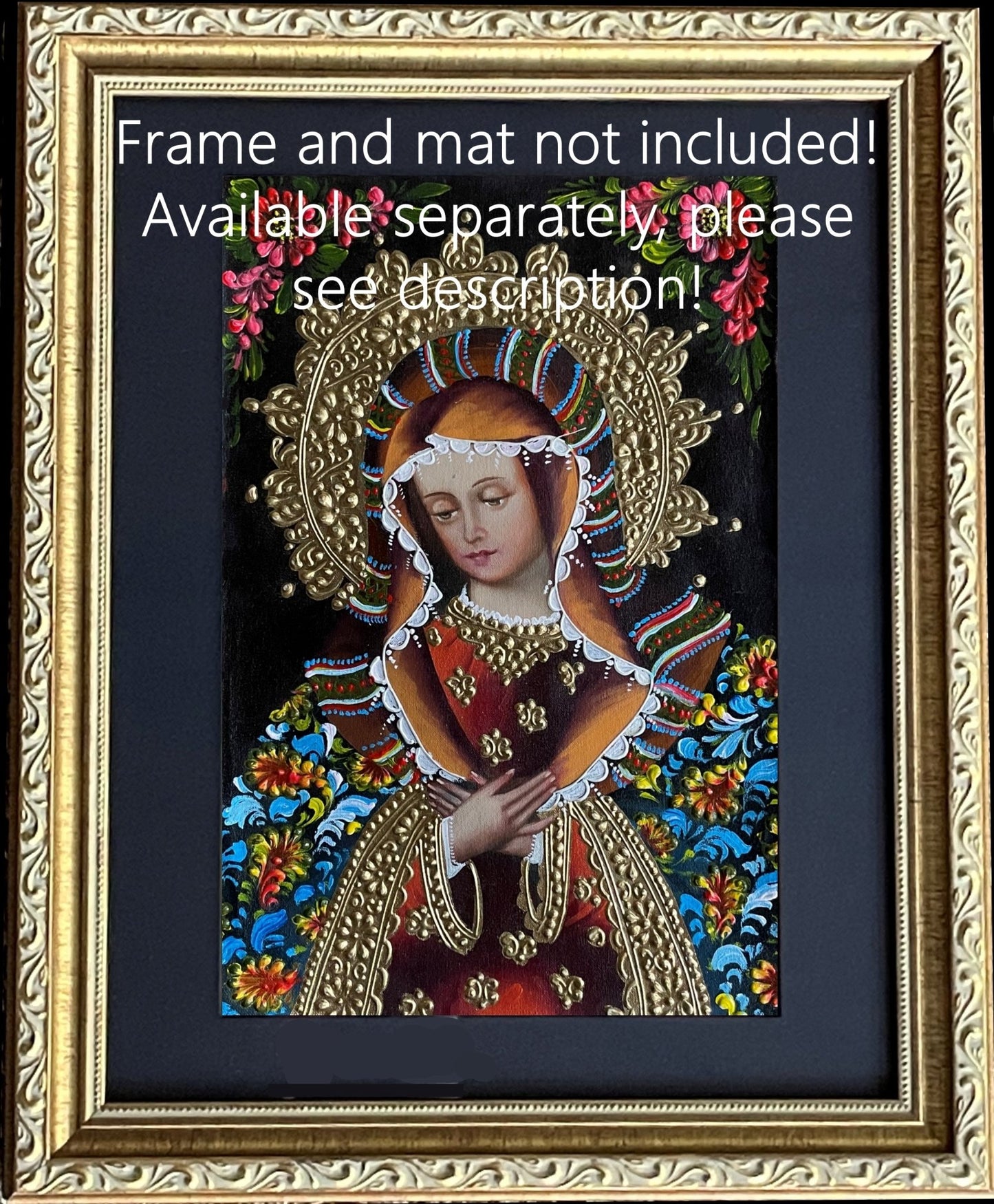 Madonna Virgin Mary Original Painting Oil on Canvas Cusco School 7 3/8 x 11 1/4 CS52516 - Shaman Things