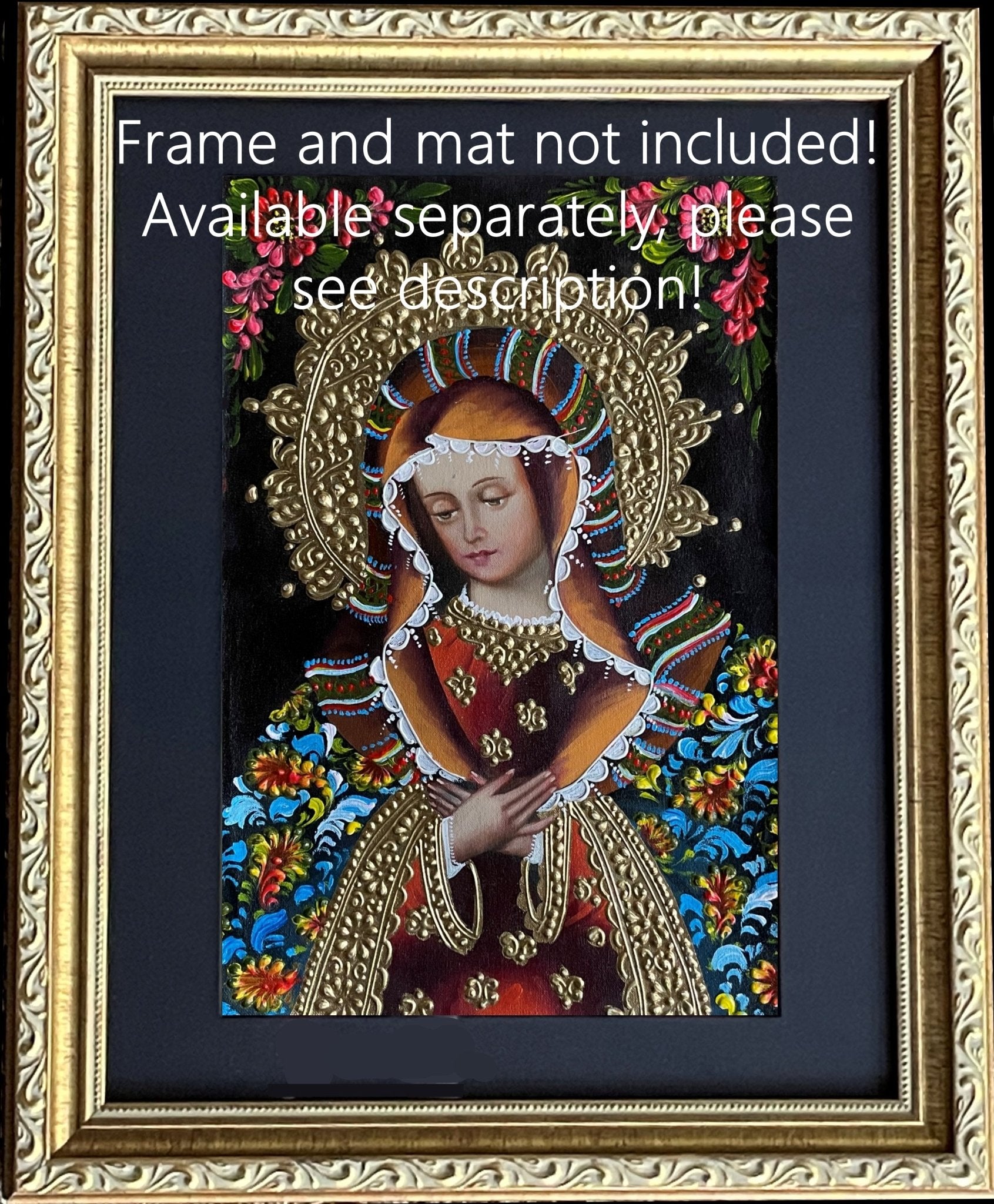 Madonna Virgin Mary Original Painting Oil on Canvas Cusco School 7 3/8 x 11 1/4 CS52516 - Shaman Things