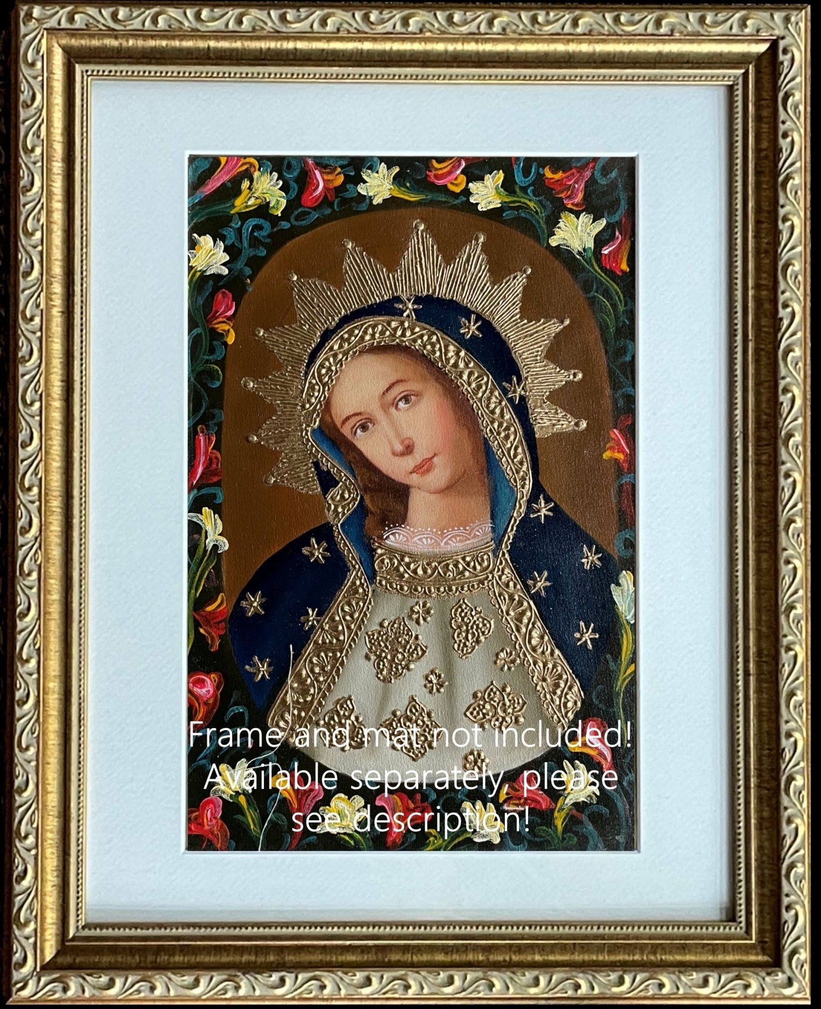 Madonna Virgin Mary Original Painting Oil on Canvas Cusco School 7 3/8 x 11 1/4 CS52522 - Shaman Things