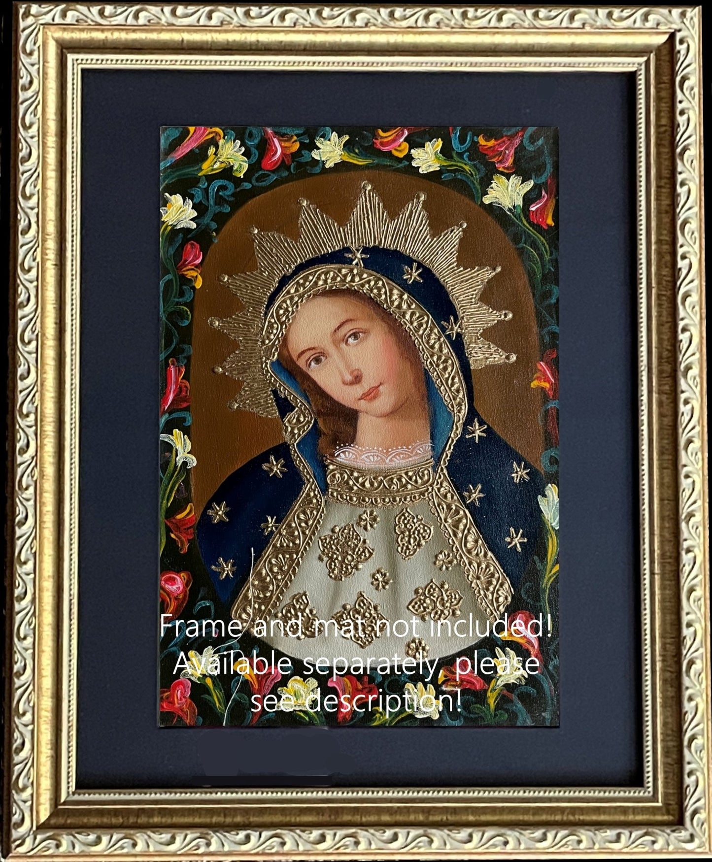 Madonna Virgin Mary Original Painting Oil on Canvas Cusco School 7 3/8 x 11 1/4 CS52522 - Shaman Things