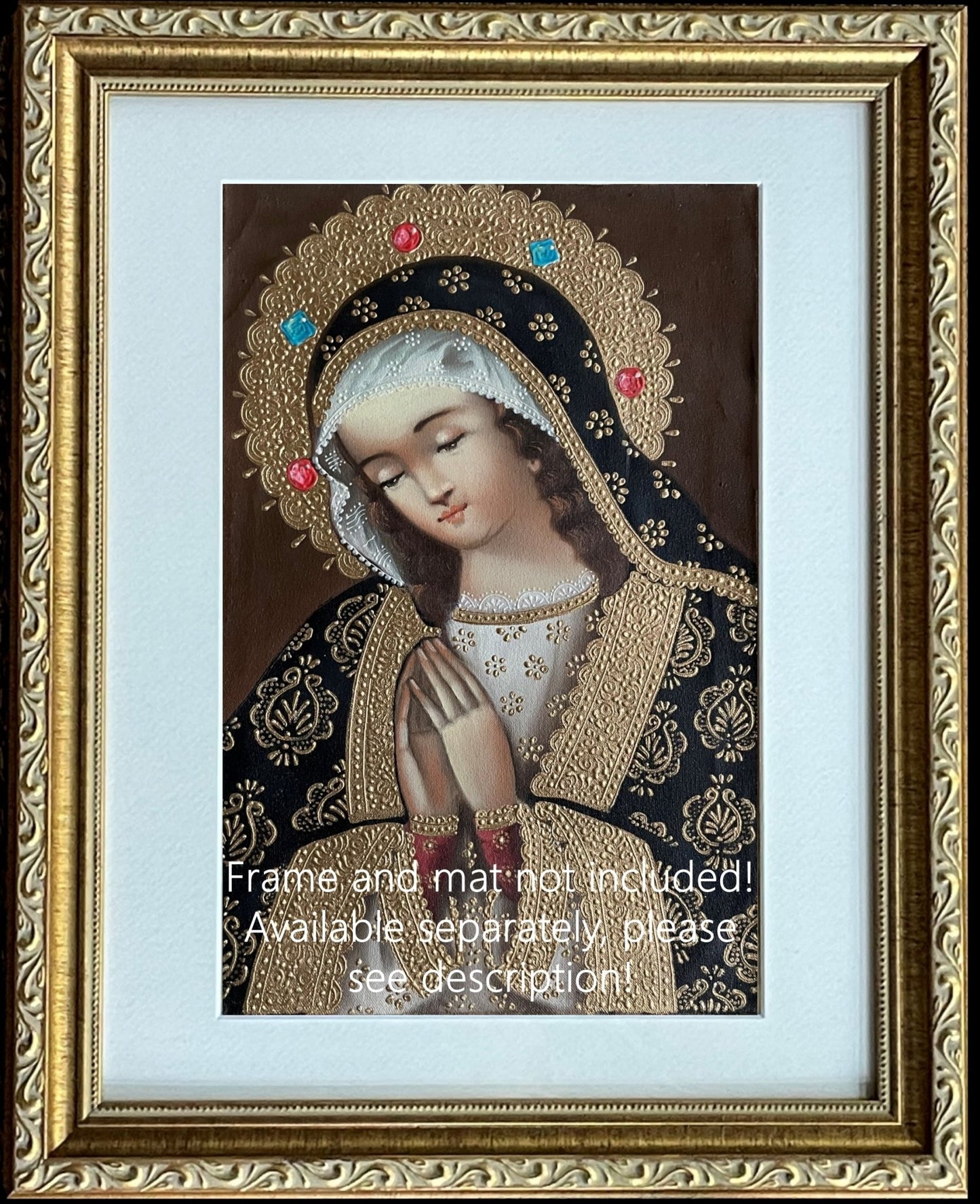 Madonna Virgin Mary Original Painting Oil on Canvas Cusco School 7 3/8 x 11 1/4 CS52525 - Shaman Things