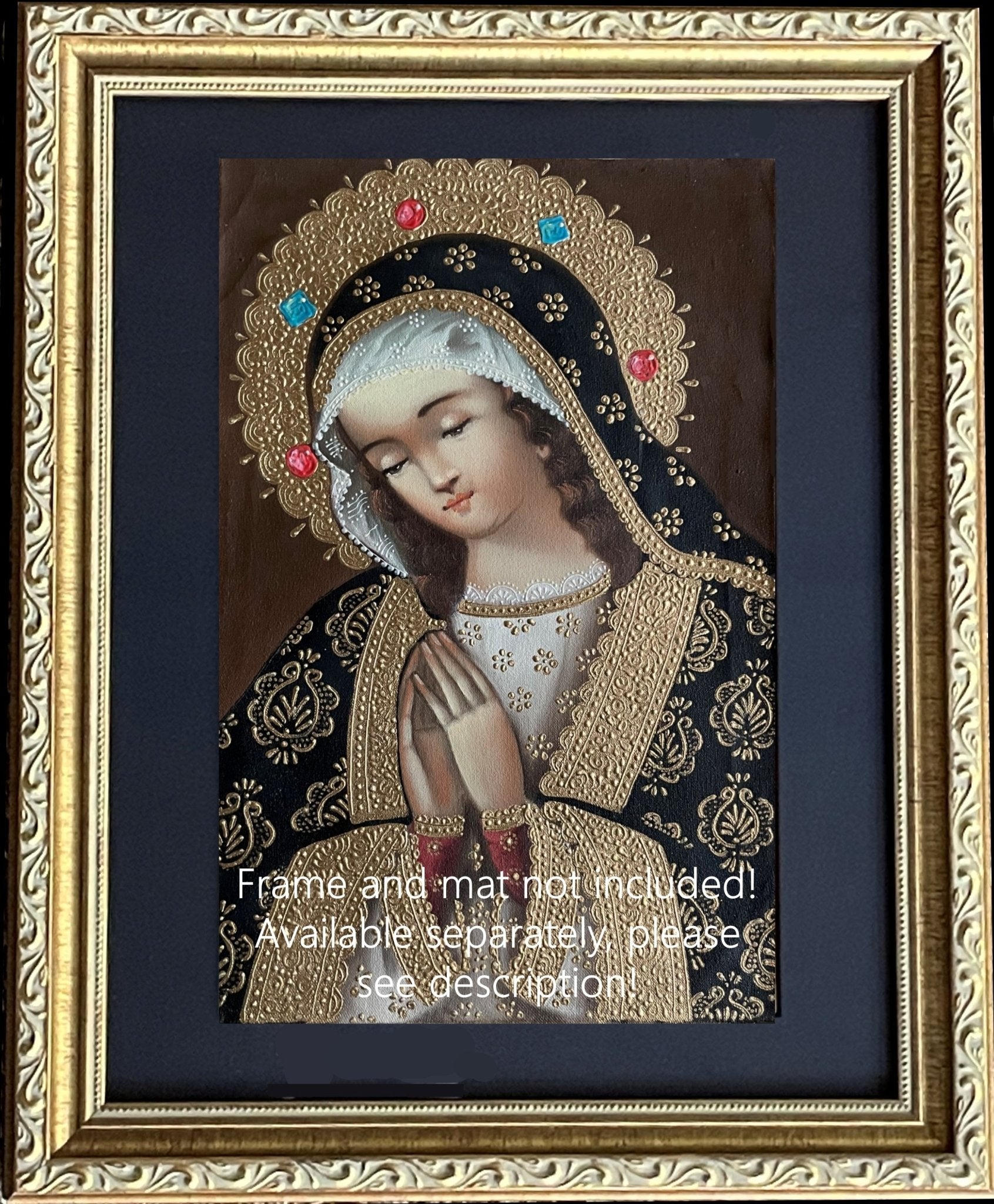 Madonna Virgin Mary Original Painting Oil on Canvas Cusco School 7 3/8 x 11 1/4 CS52525 - Shaman Things