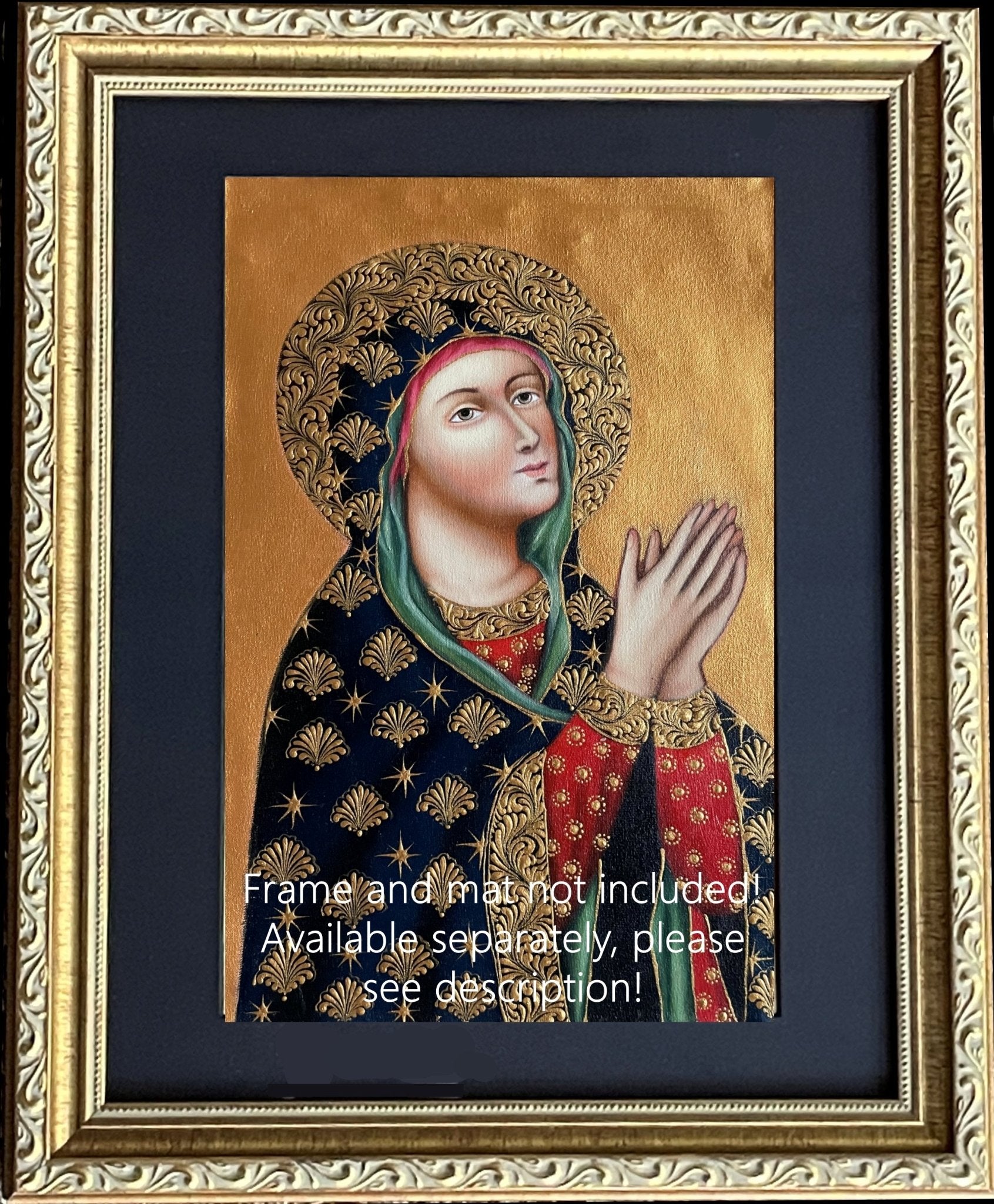 Madonna Virgin Mary Original Painting Oil on Canvas Cusco School 7 3/8 x 11 1/4 CS52530 - Shaman Things