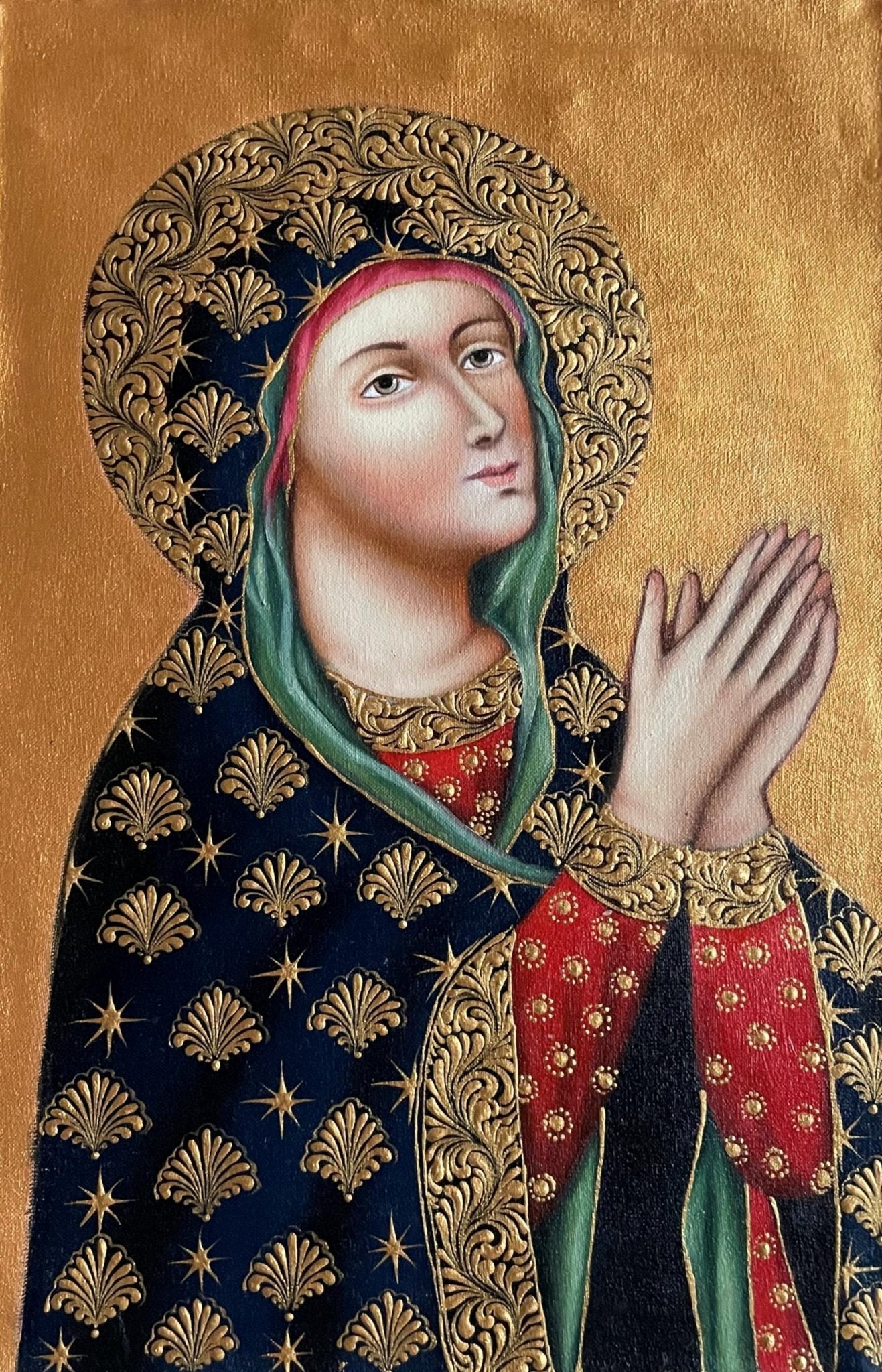 Madonna Virgin Mary Original Painting Oil on Canvas Cusco School 7 3/8 x 11 1/4 CS52530 - Shaman Things