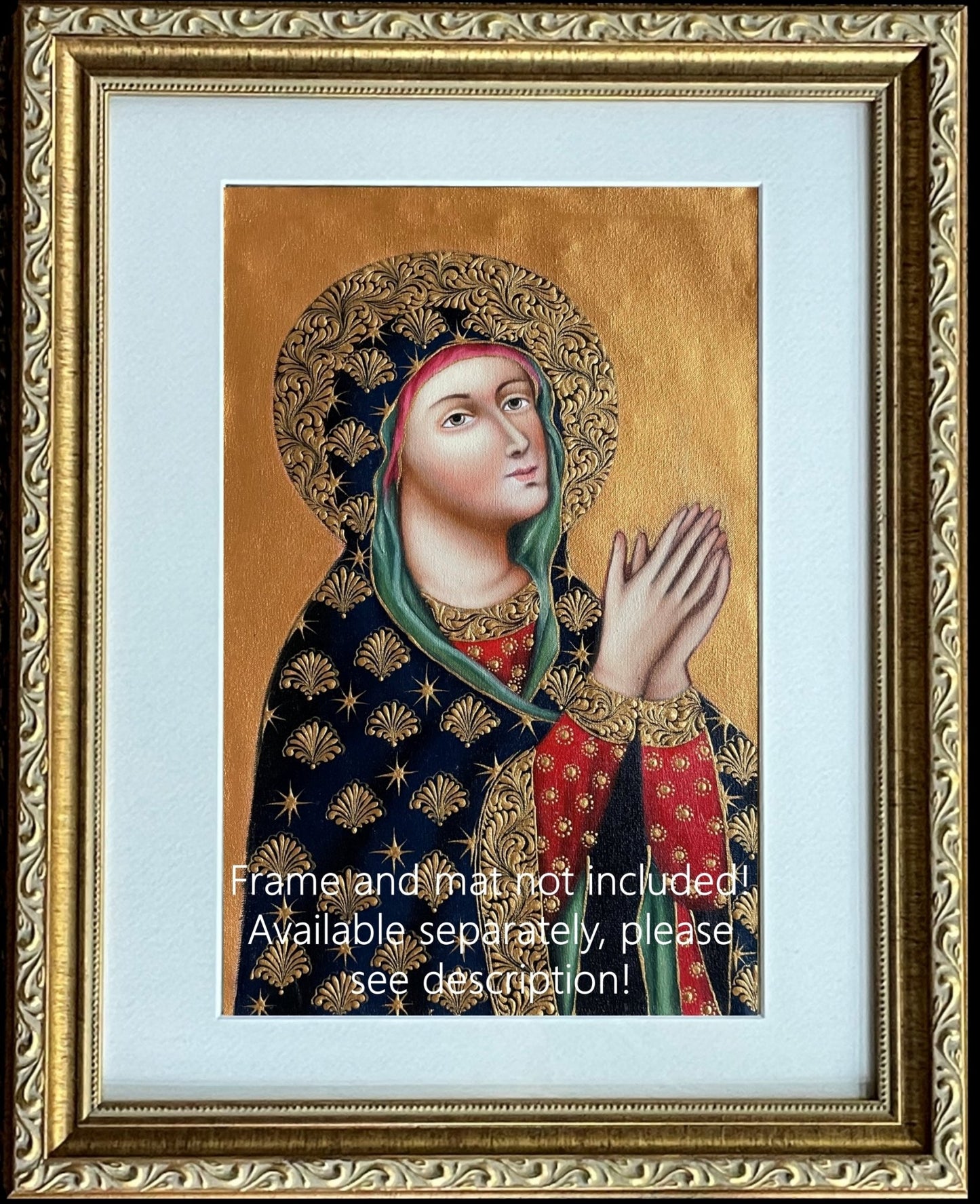 Madonna Virgin Mary Original Painting Oil on Canvas Cusco School 7 3/8 x 11 1/4 CS52530 - Shaman Things