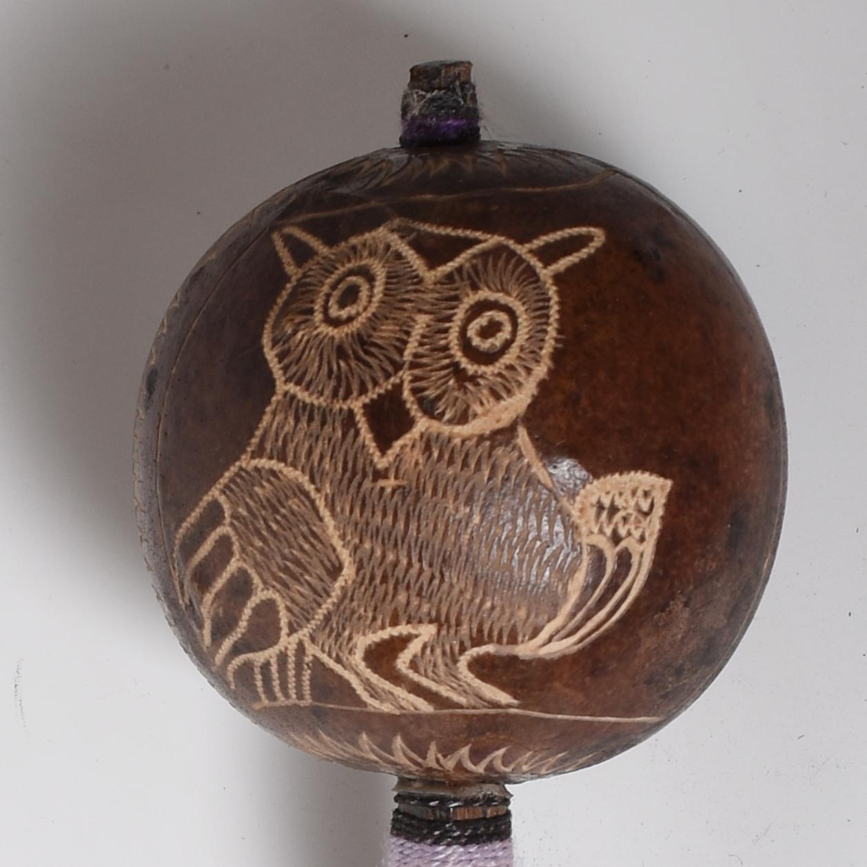 Medium Shipibo Ceremonial Rattle Owl and Eagle Hawk Handcrafted in Amazon Region Peru R52516 - Shaman Things