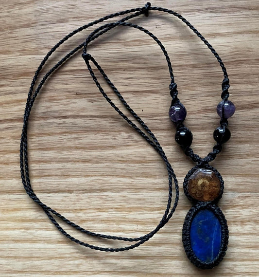 Necklace Ayahuasca Vine Lapis Lazuli Macrame Hand Crafted by Shipibo in Amazon Basin Peru - Shaman Things