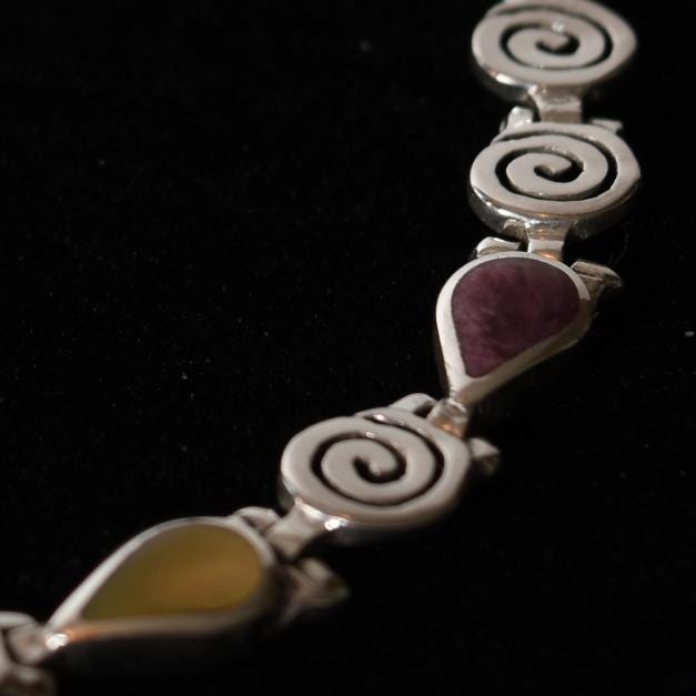 Pachamama Spiral Bracelet Multi - colored Stones Peru 950 Silver Sacred Valley B52503 - Shaman Things