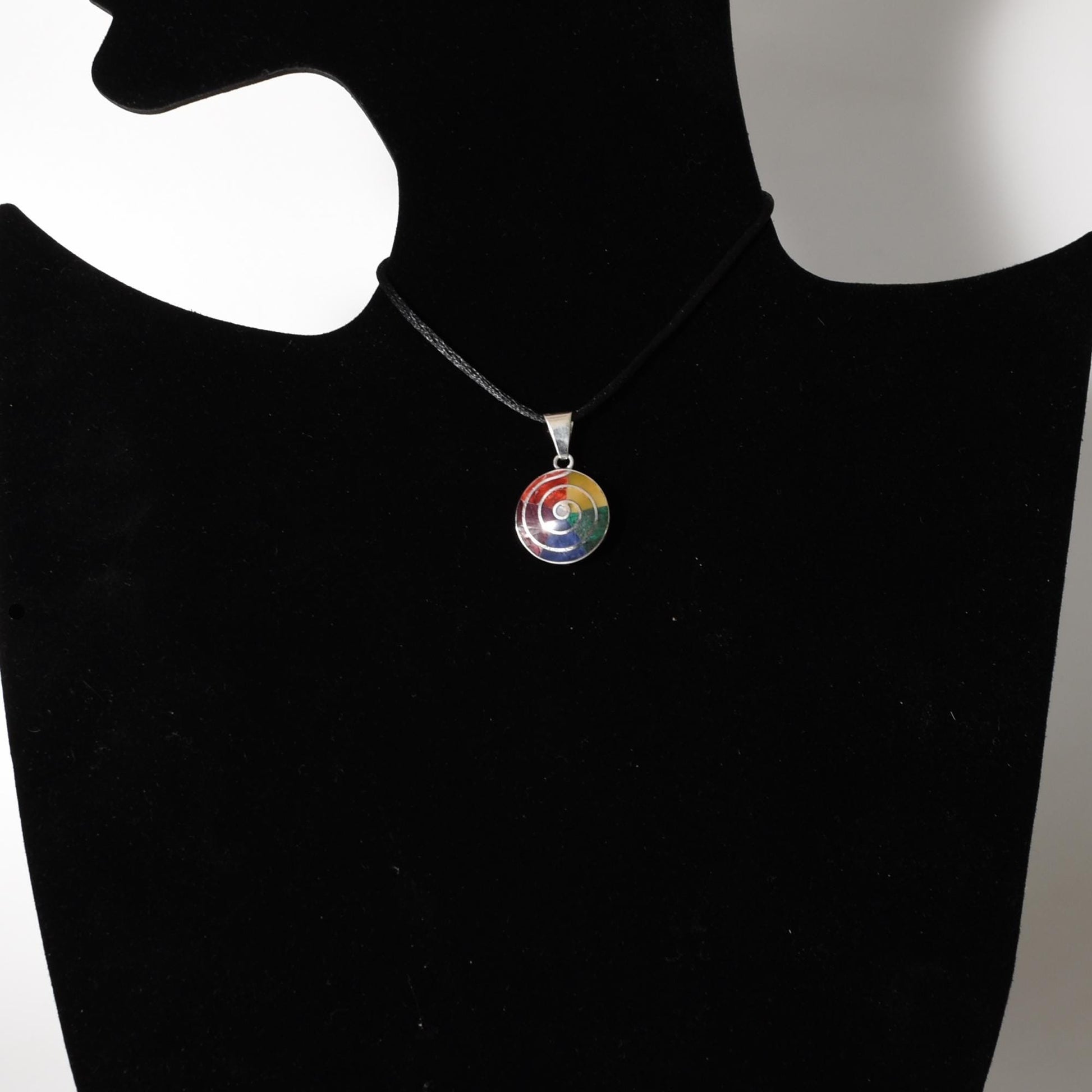 Pachamama Spiral Pendant with Stone Inlay and Seven Chakra Stones Peru 950 Silver Sacred Valley P52520 - Shaman Things