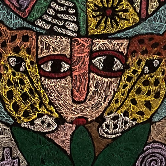 Shaman Painting on Leather Snake Condor Jaguar Inca Calendar 7 1/2 x19 1/2 Peru Sacred Valley