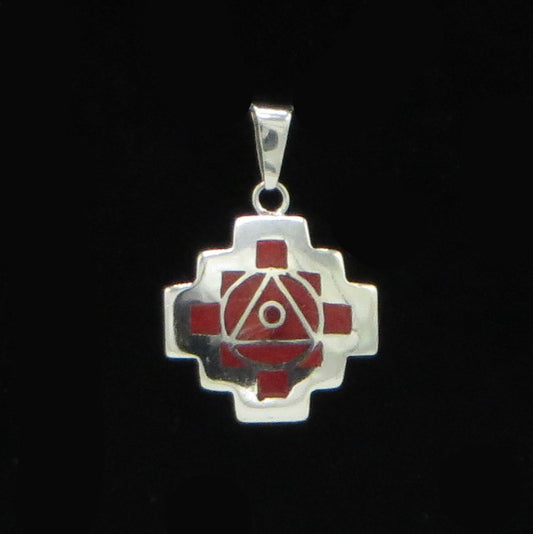 Reversible Chakana Pendant Peru 950 Silver and Stone Inlay Sacred Valley PJV31