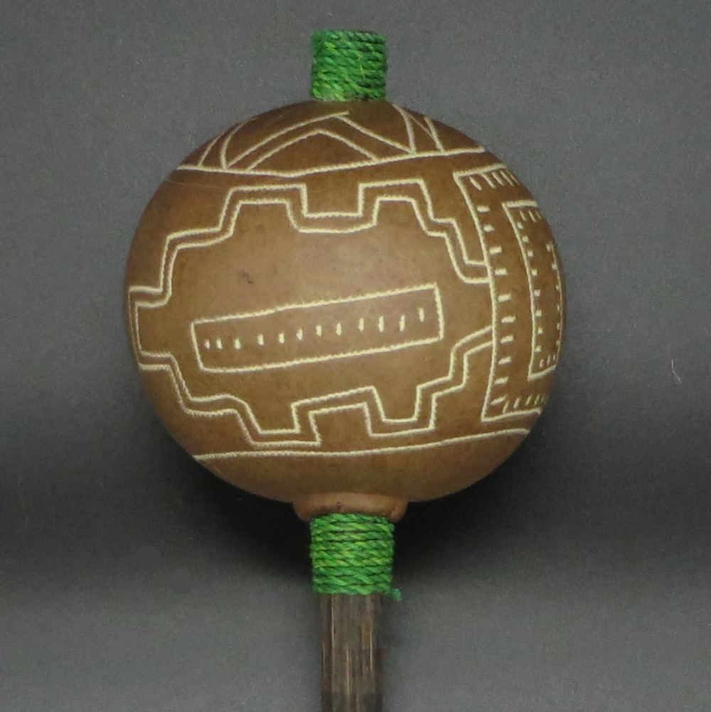 Shipibo Ceremonial Rattle with Shipibo Abstract Designs Handcrafted in Amazon Region Peru R2317