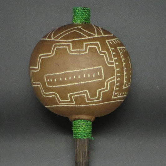 Shipibo Ceremonial Rattle with Shipibo Abstract Designs Handcrafted in Amazon Region Peru R2317