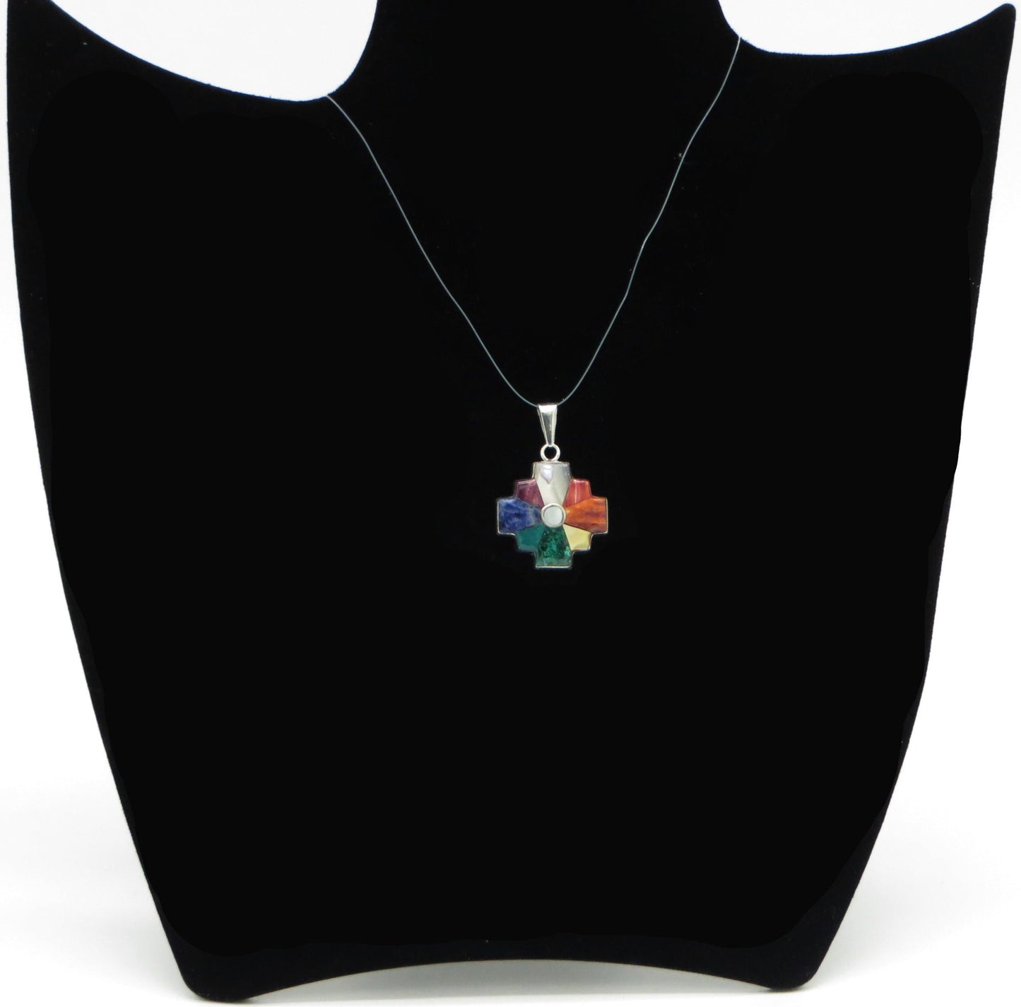 Reversible Chakana Pendant Peru 950 Silver and Stone Inlay Sacred Valley PJV31 - Shaman Things