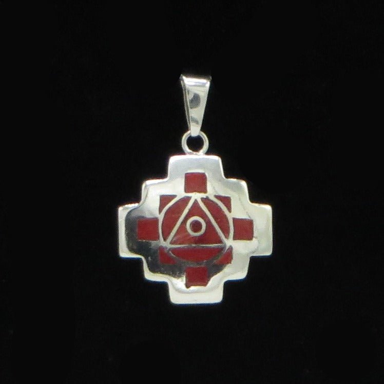 Reversible Chakana Pendant Peru 950 Silver and Stone Inlay Sacred Valley PJV31 - Shaman Things