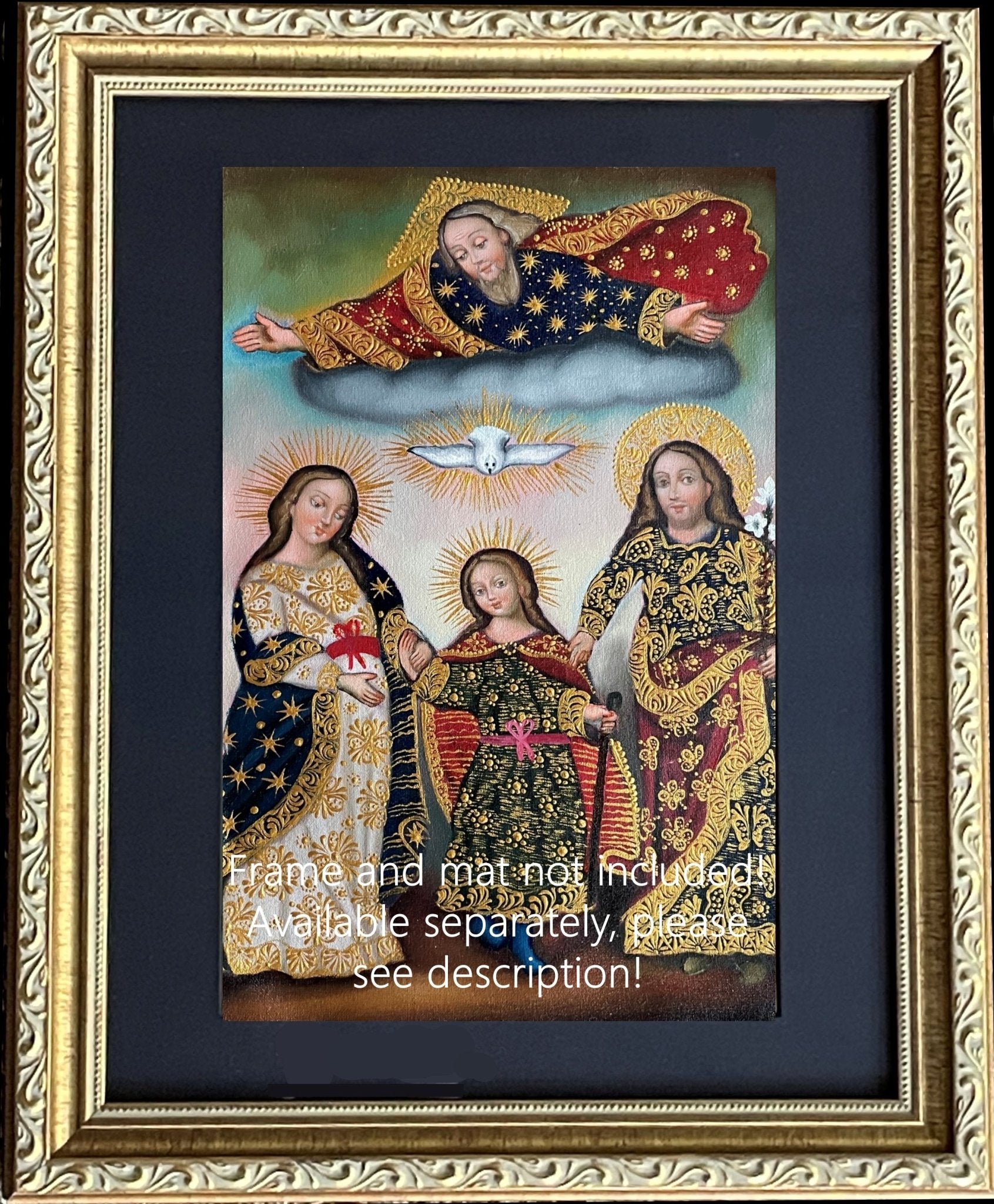 Sacred Family Original Painting Oil on Canvas Cusco School 7 3/8 x 11 1/4 CS52504 - Shaman Things
