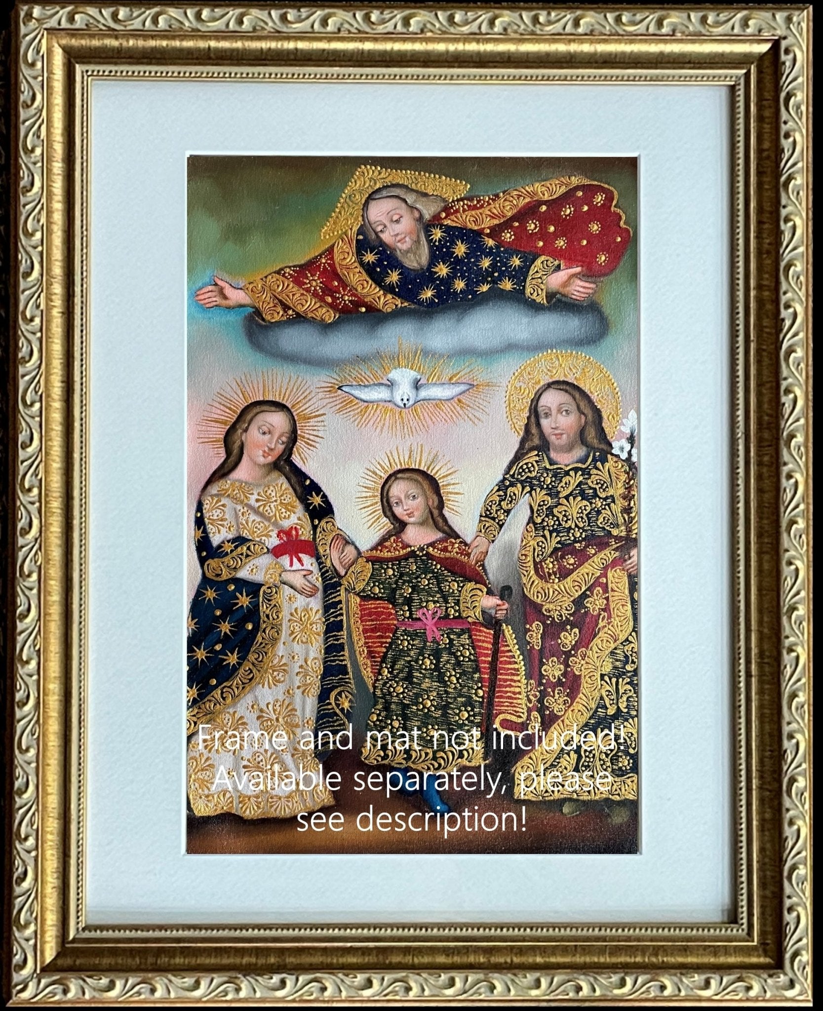 Sacred Family Original Painting Oil on Canvas Cusco School 7 3/8 x 11 1/4 CS52504 - Shaman Things
