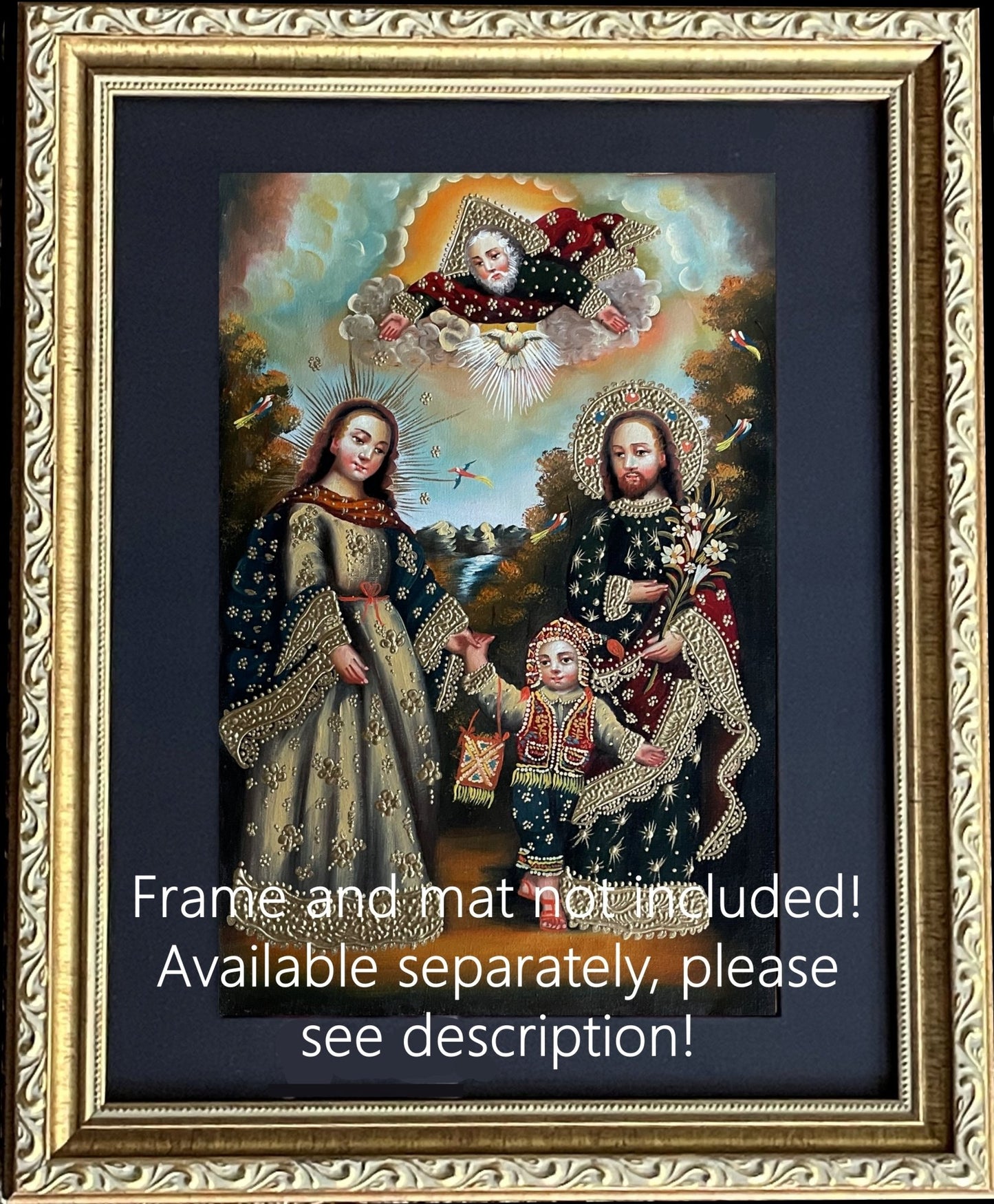 Sacred Family Original Painting Oil on Canvas Cusco School 7 3/8 x 11 1/4 CS52513 - Shaman Things