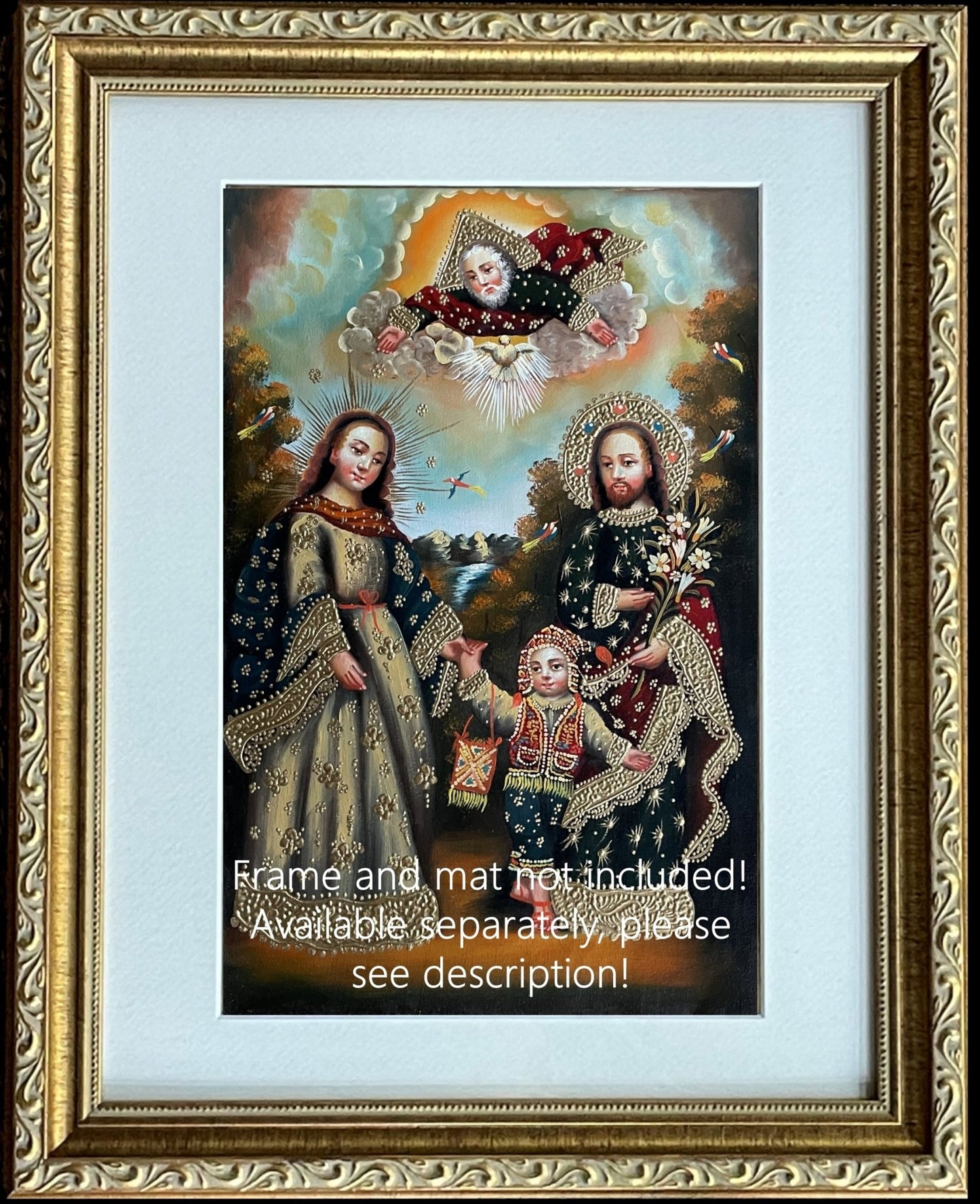 Sacred Family Original Painting Oil on Canvas Cusco School 7 3/8 x 11 1/4 CS52513 - Shaman Things
