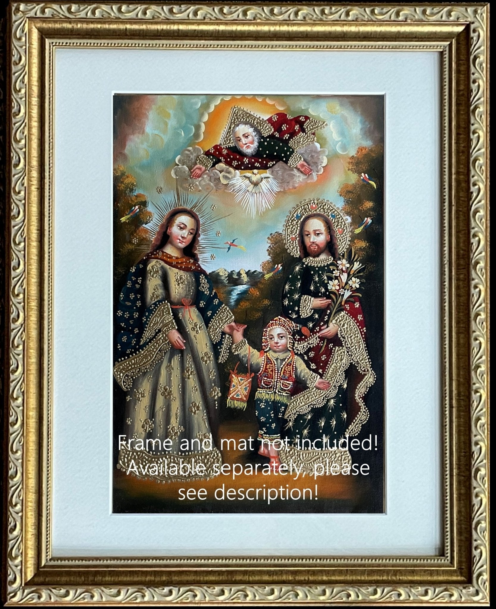 Sacred Family Original Painting Oil on Canvas Cusco School 7 3/8 x 11 1/4 CS52513 - Shaman Things