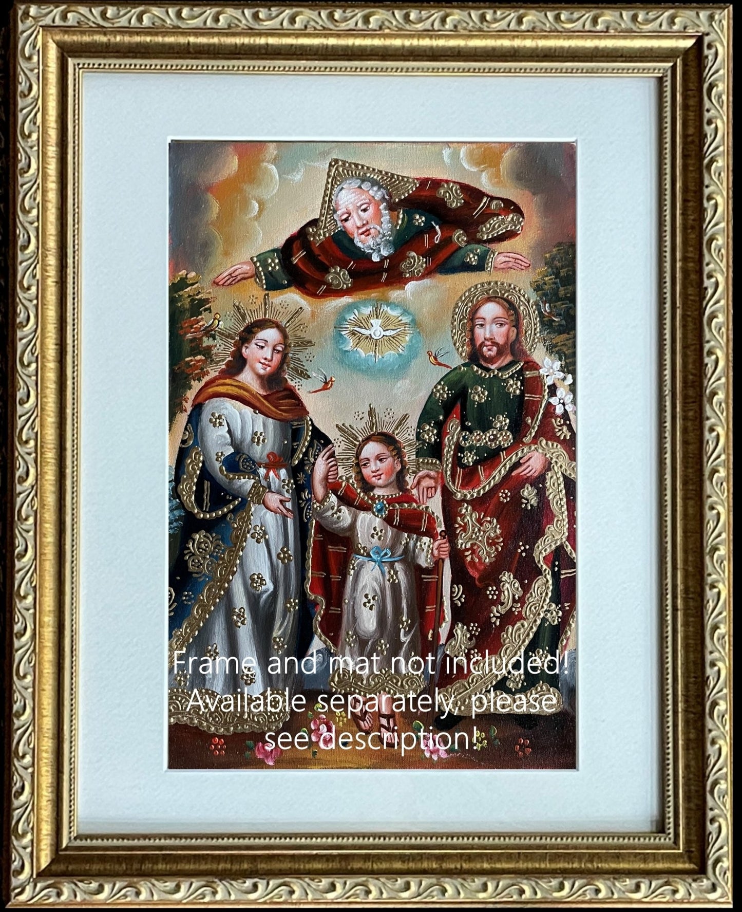 Sacred Family Original Painting Oil on Canvas Cusco School 7 3/8 x 11 1/4 CS52515 - Shaman Things
