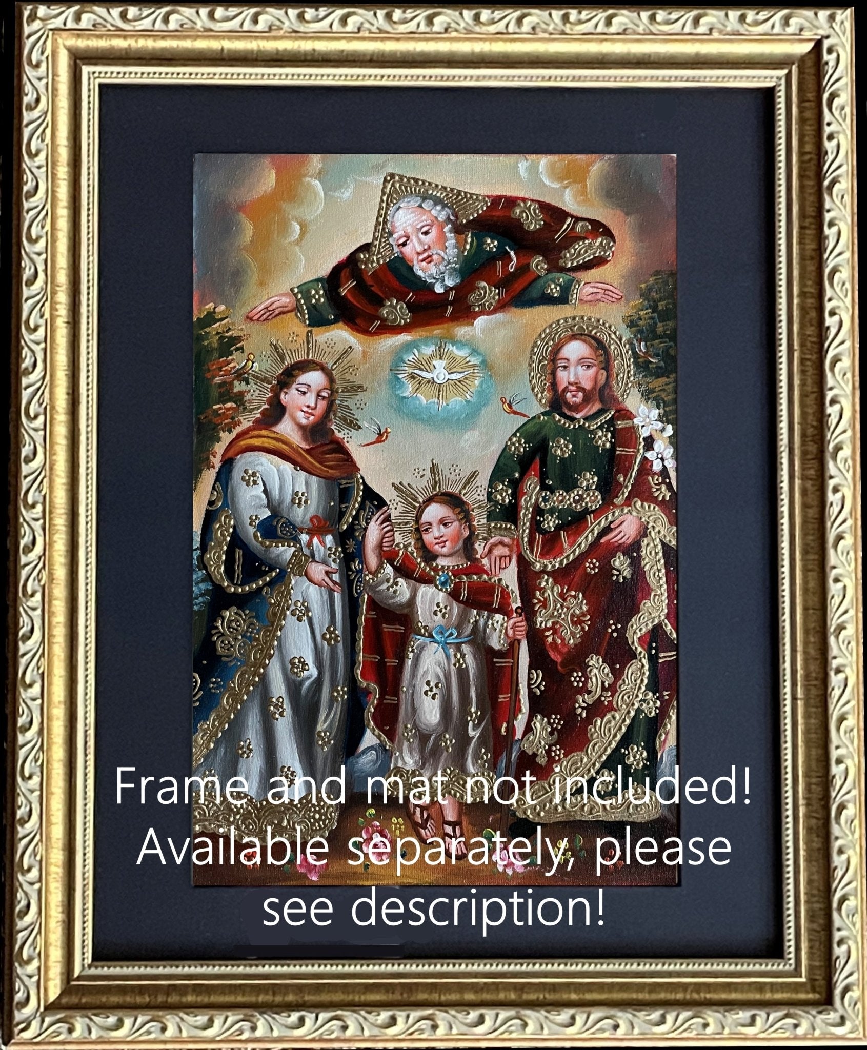 Sacred Family Original Painting Oil on Canvas Cusco School 7 3/8 x 11 1/4 CS52515 - Shaman Things