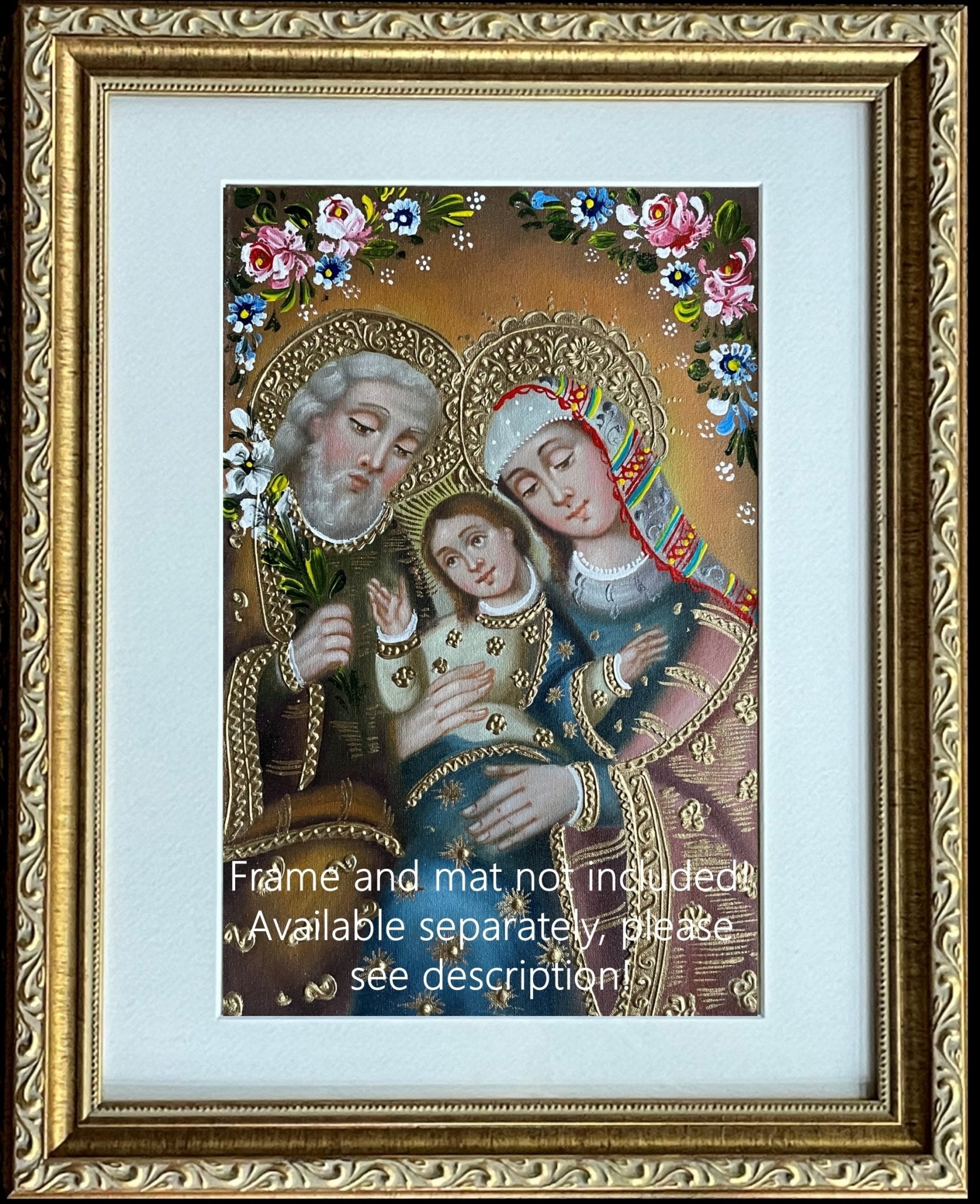Sacred Family Original Painting Oil on Canvas Cusco School 7 3/8 x 11 1/4 CS52518 - Shaman Things