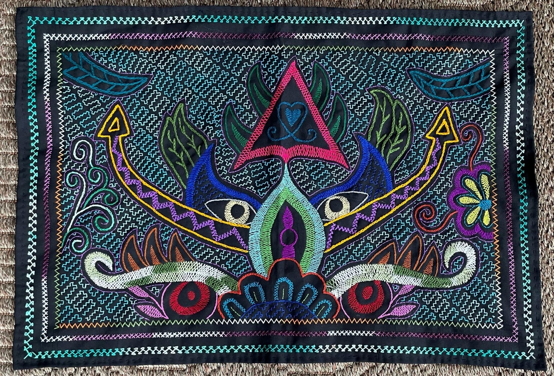 Shipibo Hand Embroidered Tapestry Altar Cloth Ayahuasca 19" x 27" PF2301 - Shaman Things