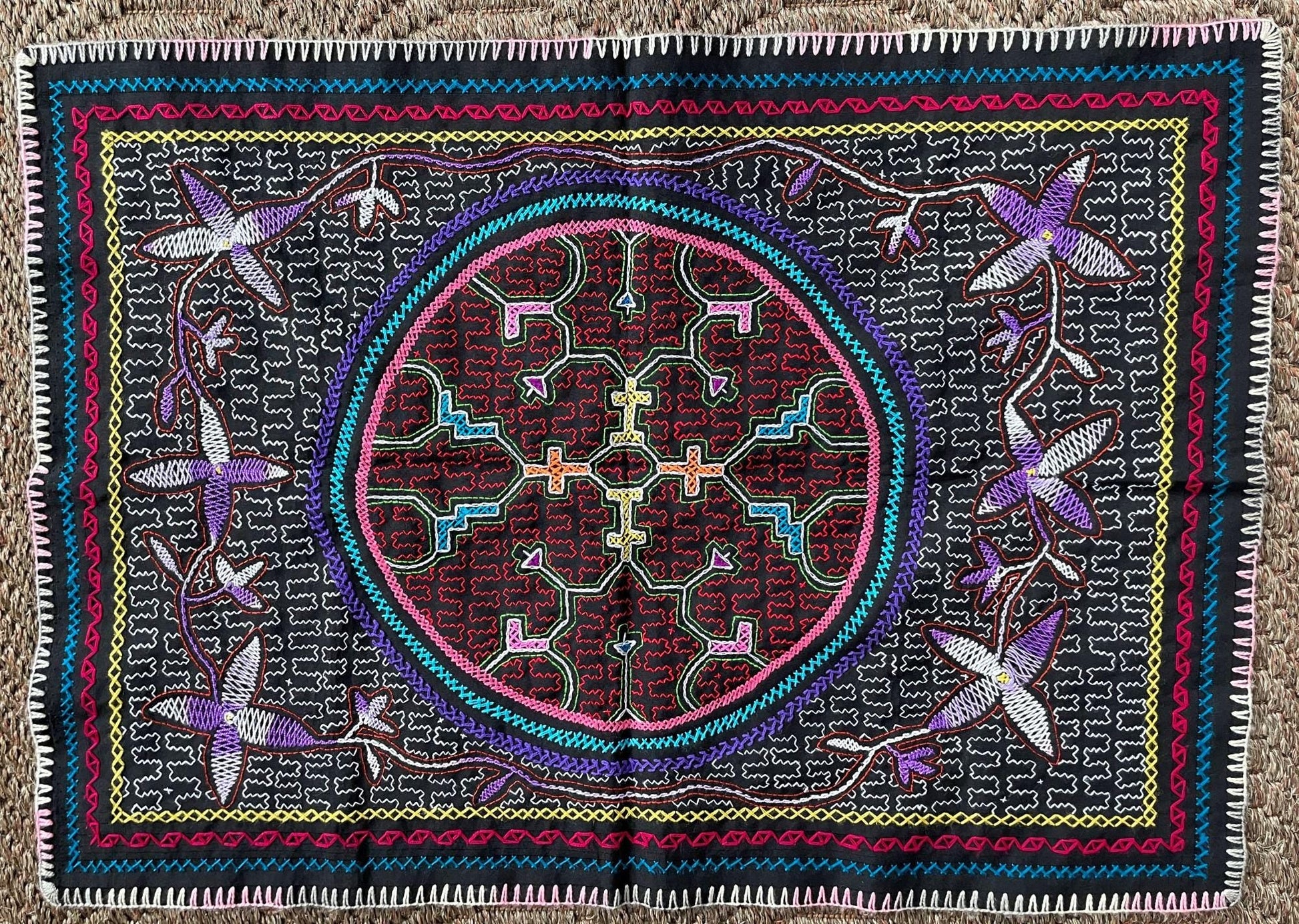 Shipibo Hand Embroidered Tapestry Altar Cloth Ayahuasca 21" x 29" PF2309 - Shaman Things