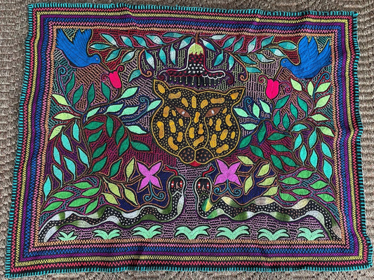 Shipibo Hand Embroidered Tapestry Altar Cloth Ayahuasca Hummingbird Jaguar Snake 28.5" x 36" PF2310 - Shaman Things