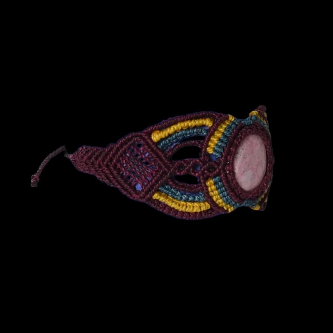 Shipibo Macrame Bracelet Rose Quartz Amazon Region Peru B52502 - Shaman Things