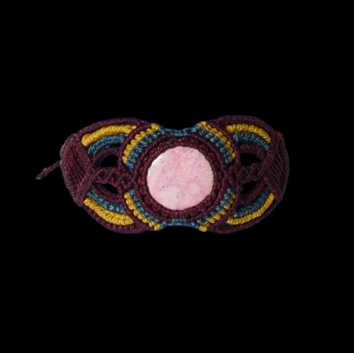 Shipibo Macrame Bracelet Rose Quartz Amazon Region Peru B52502 - Shaman Things