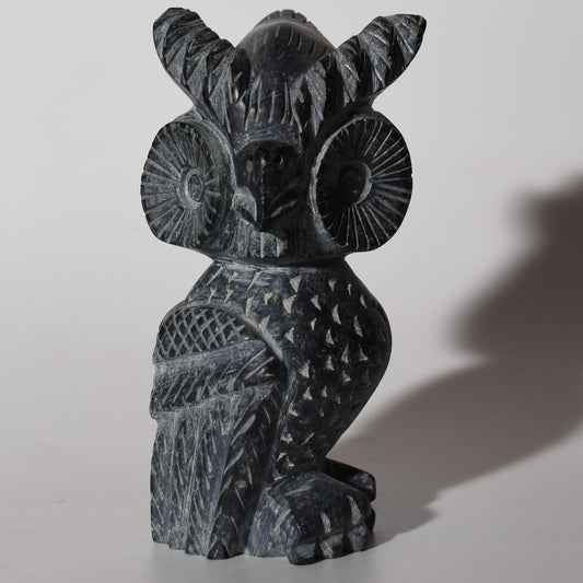 Stone Carving Owl Power Animal Black Serpentine Large hand crafted Sacred Valley Peru S52528 - Shaman Things