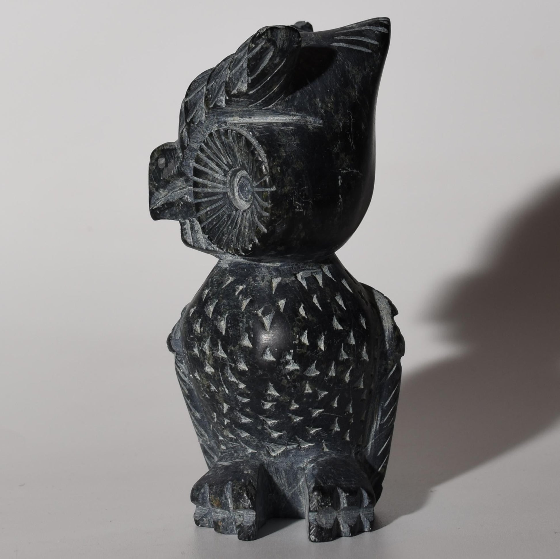 Stone Carving Owl Power Animal Black Serpentine Large hand crafted Sacred Valley Peru S52528 - Shaman Things