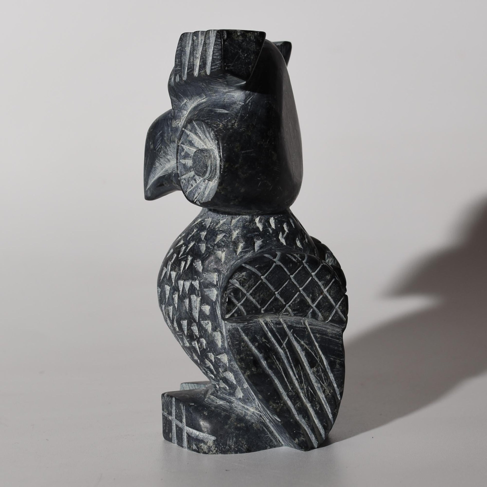 Stone Carving Owl Power Animal Black Serpentine Large hand crafted Sacred Valley Peru S52530 - Shaman Things