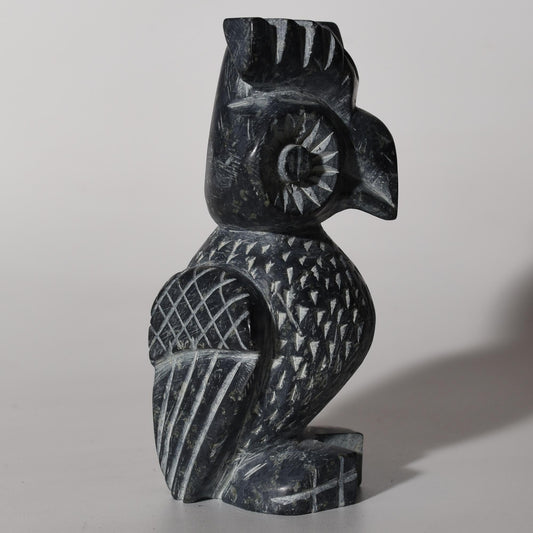 Stone Carving Owl Power Animal Black Serpentine Large hand crafted Sacred Valley Peru S52530 - Shaman Things