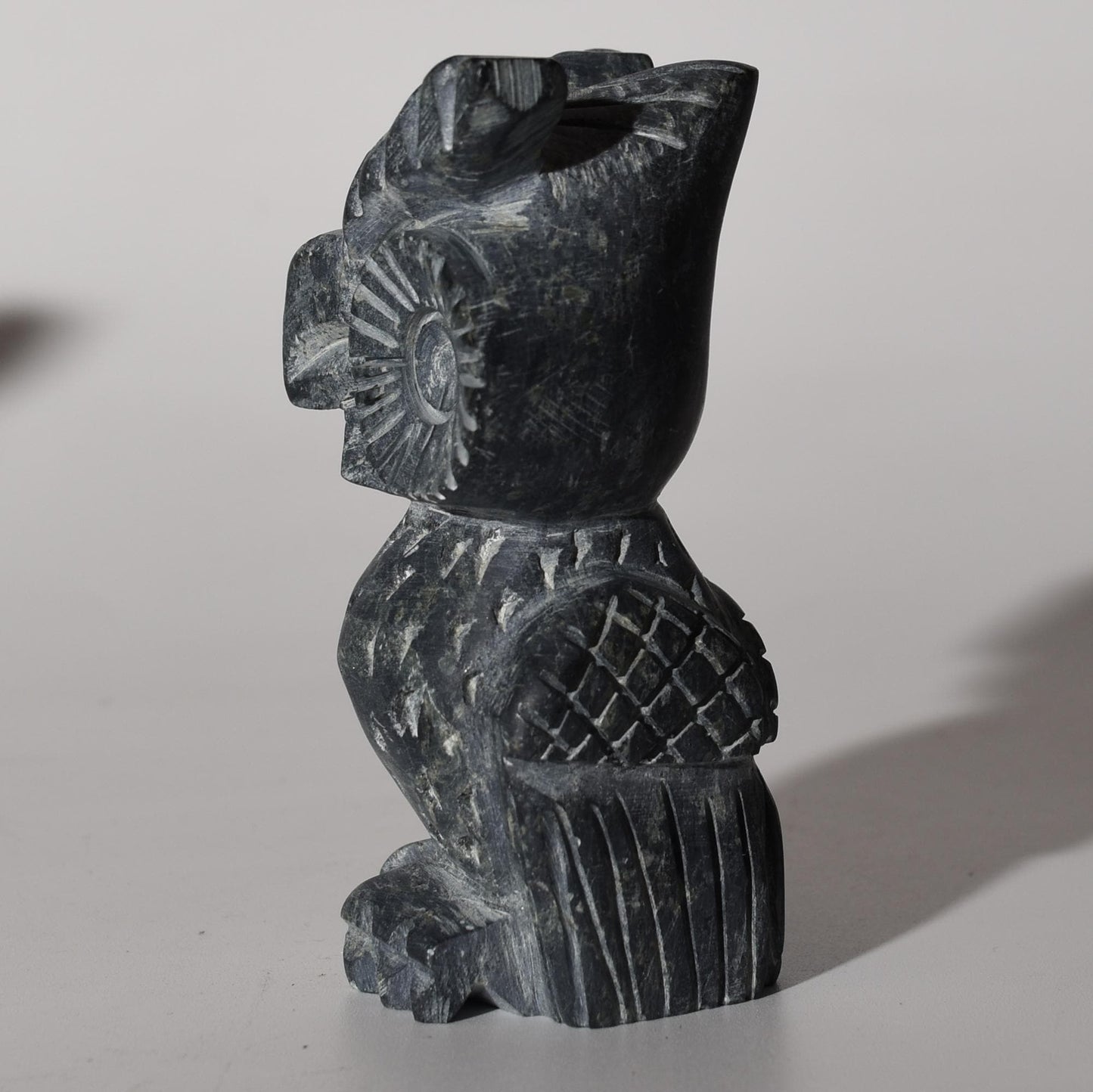Stone Carving Owl Power Animal Black Serpentine Medium hand crafted Sacred Valley Peru S52529 - Shaman Things