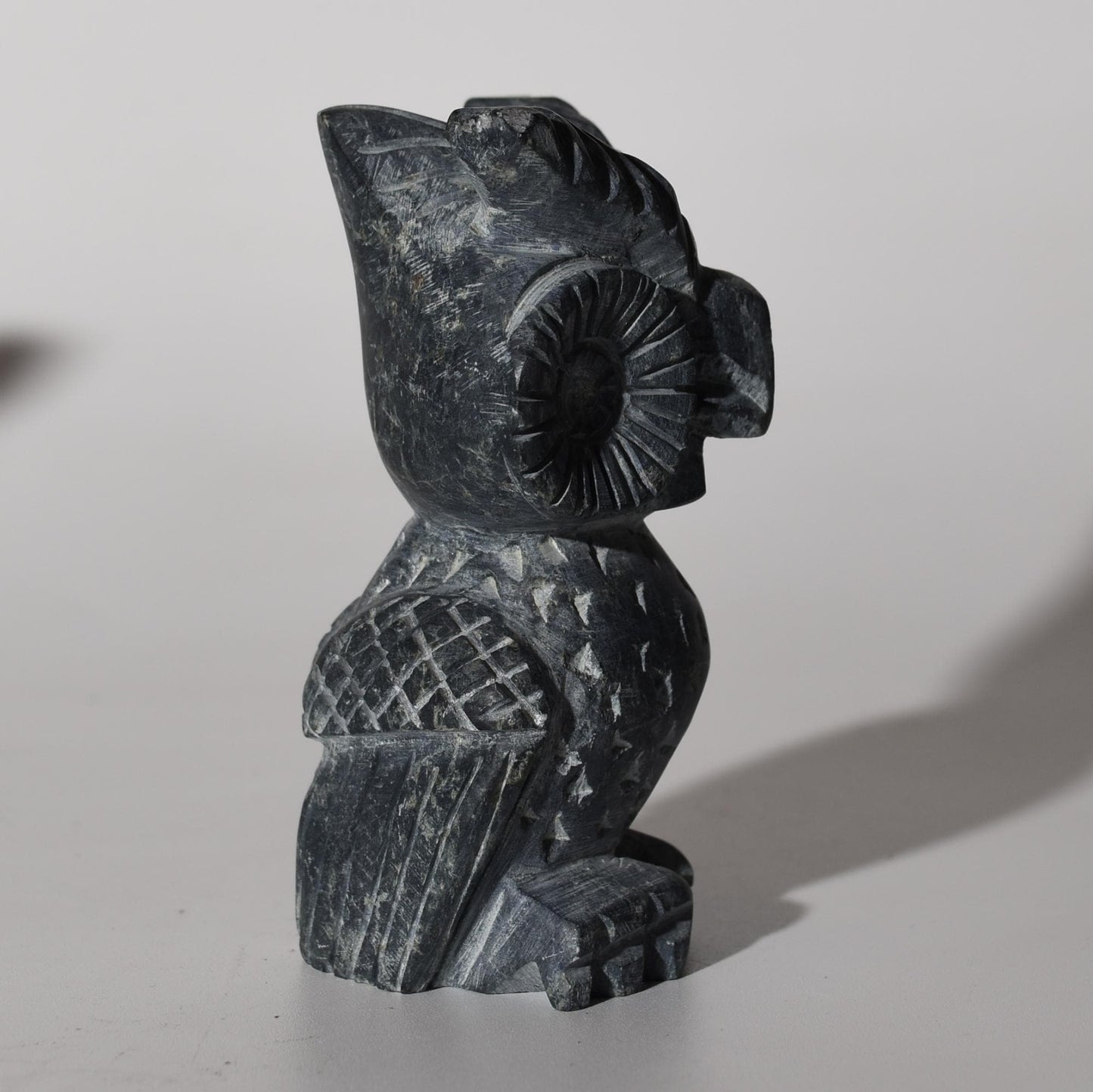 Stone Carving Owl Power Animal Black Serpentine Medium hand crafted Sacred Valley Peru S52529 - Shaman Things