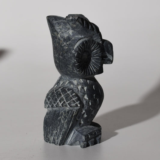 Stone Carving Owl Power Animal Black Serpentine Medium hand crafted Sacred Valley Peru S52529 - Shaman Things