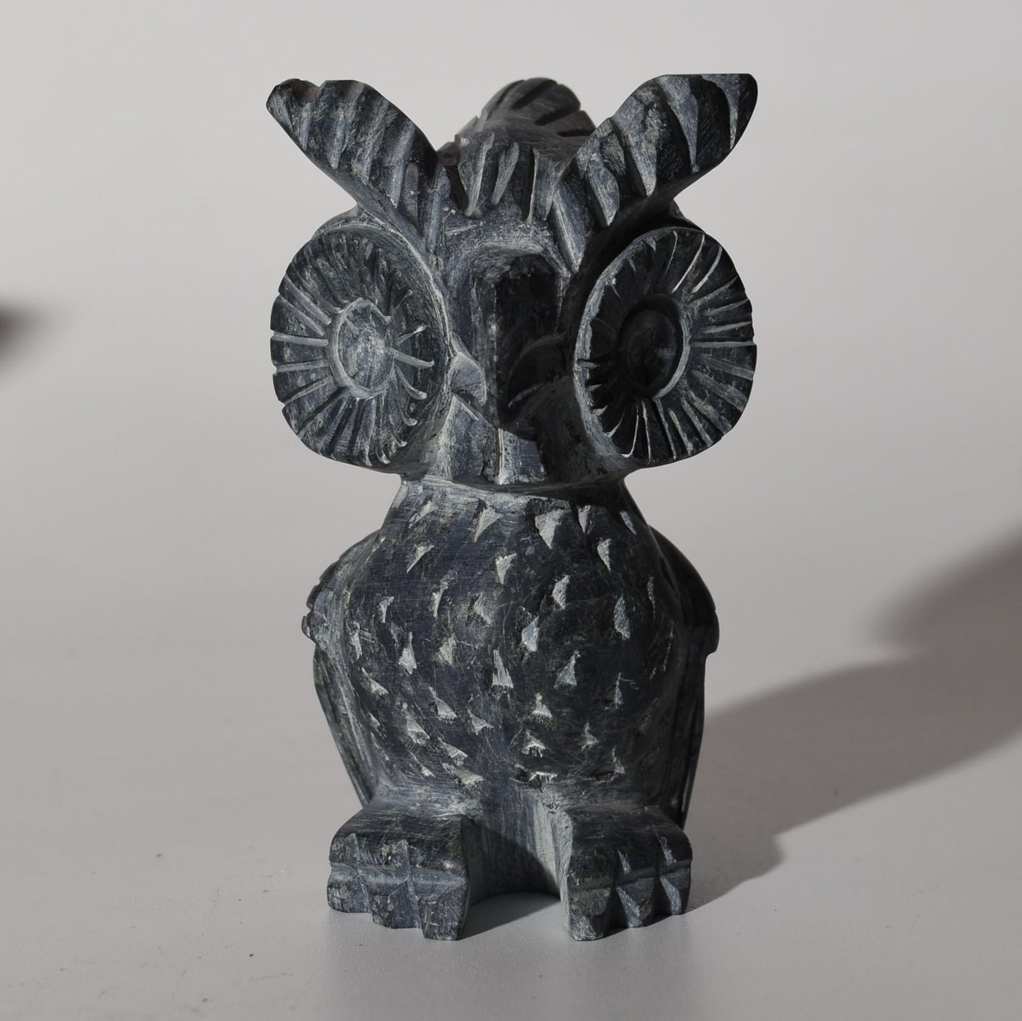 Stone Carving Owl Power Animal Black Serpentine Medium hand crafted Sacred Valley Peru S52529 - Shaman Things