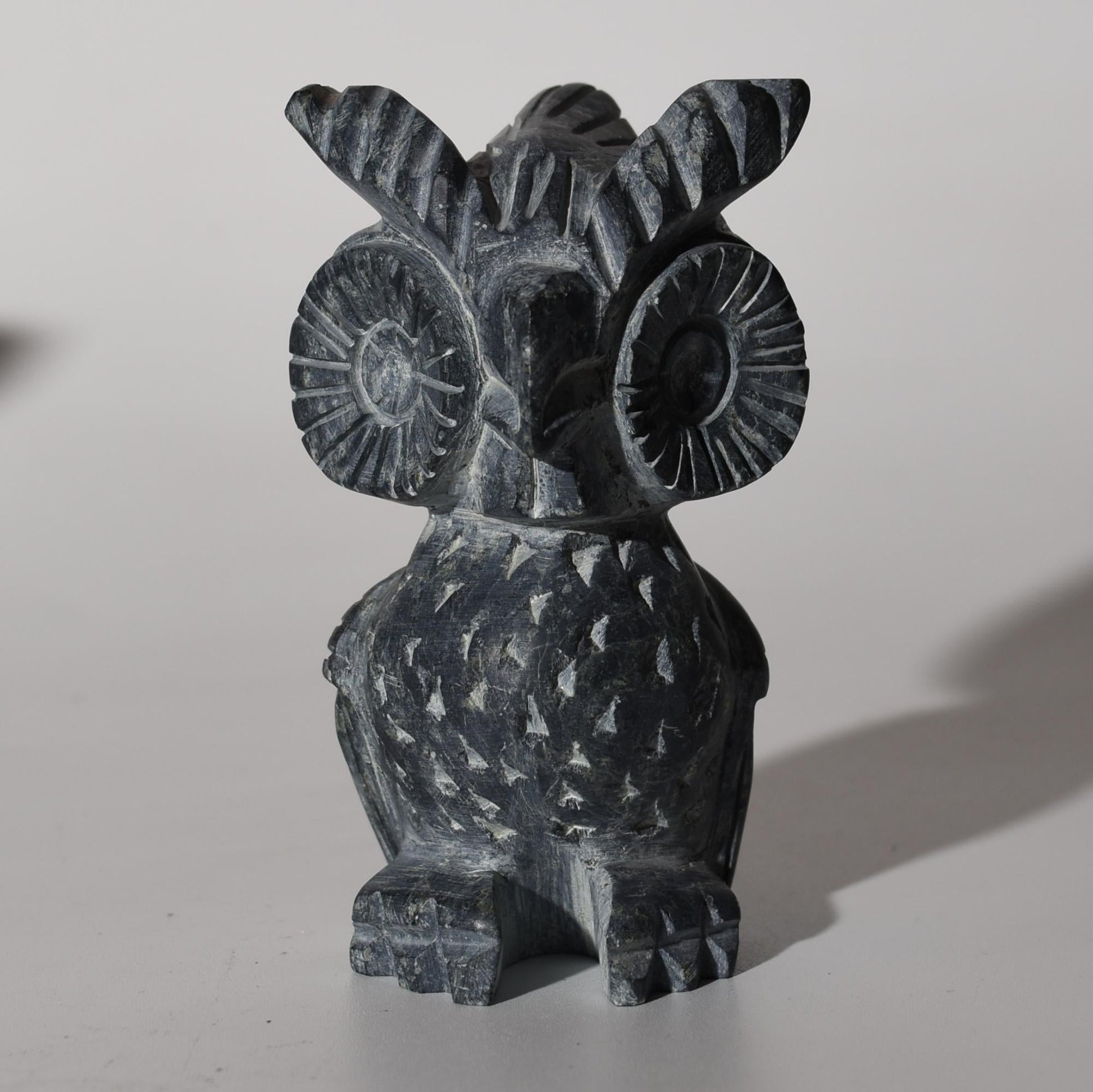 Stone Carving Owl Power Animal Black Serpentine Medium hand crafted Sacred Valley Peru S52529 - Shaman Things